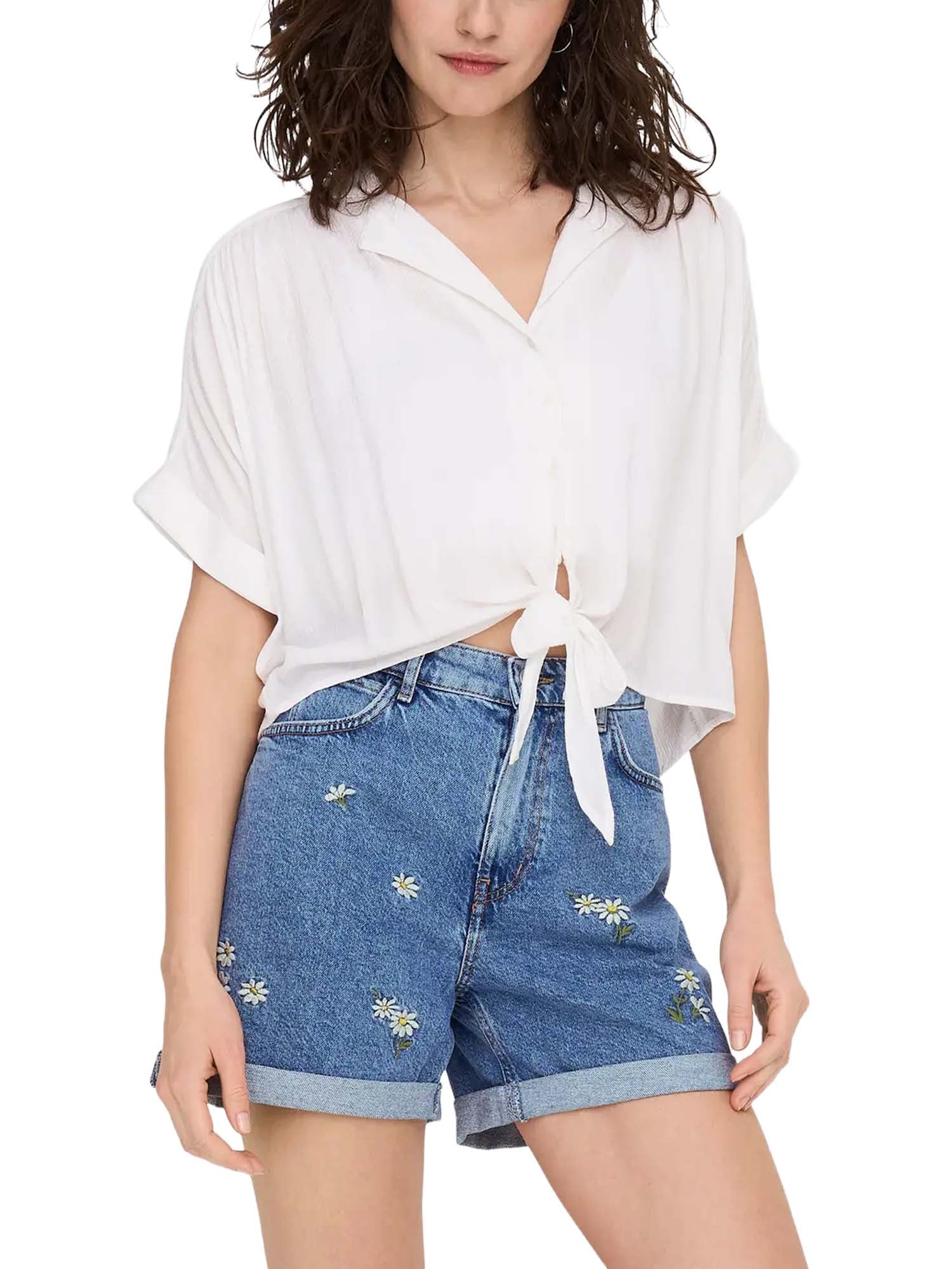 Only Camicia Onlpaula Life S/S Tie Shirt Bianco