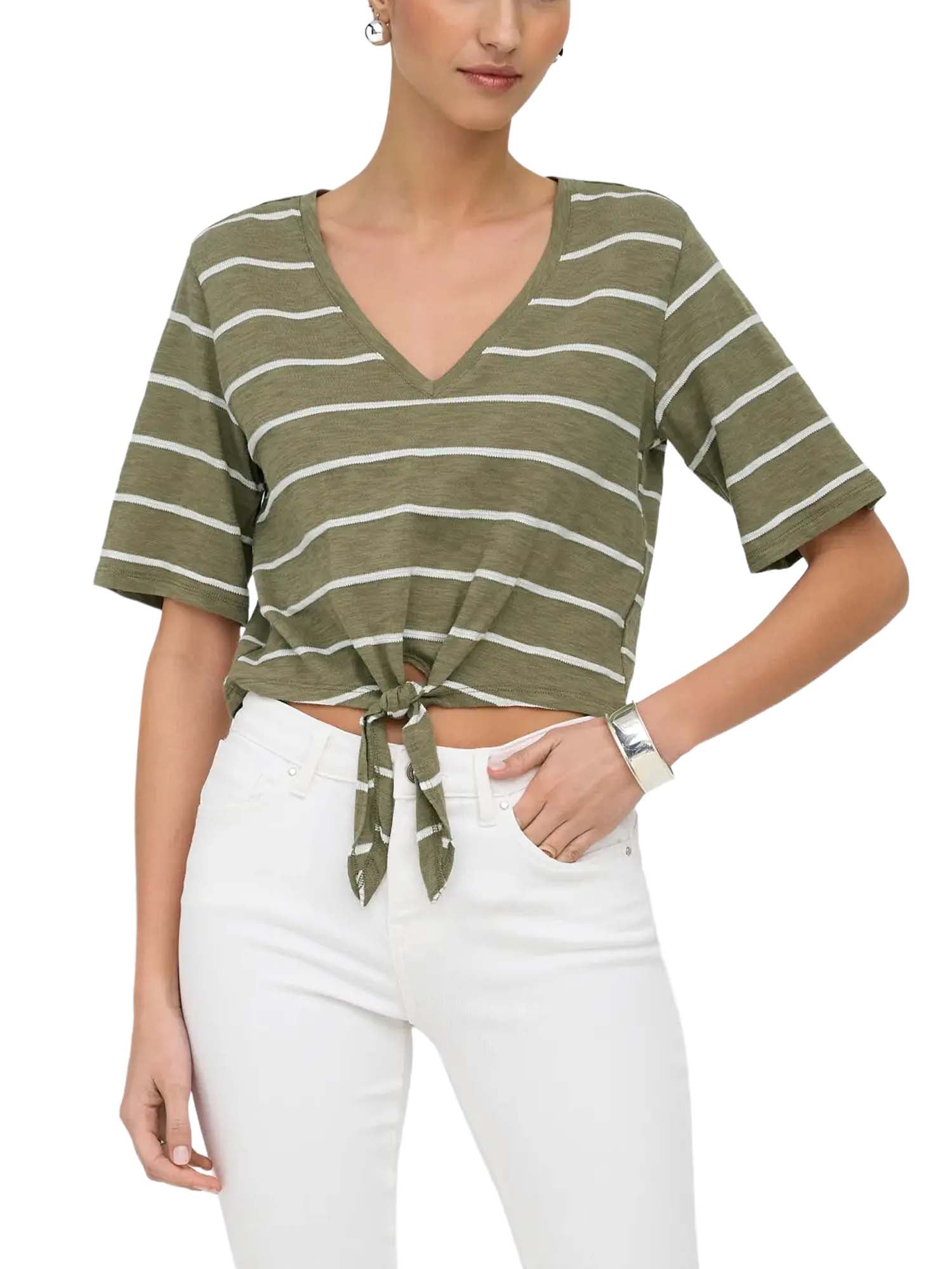 Only Top Onlsummer S/S V-Neck Knot Verde