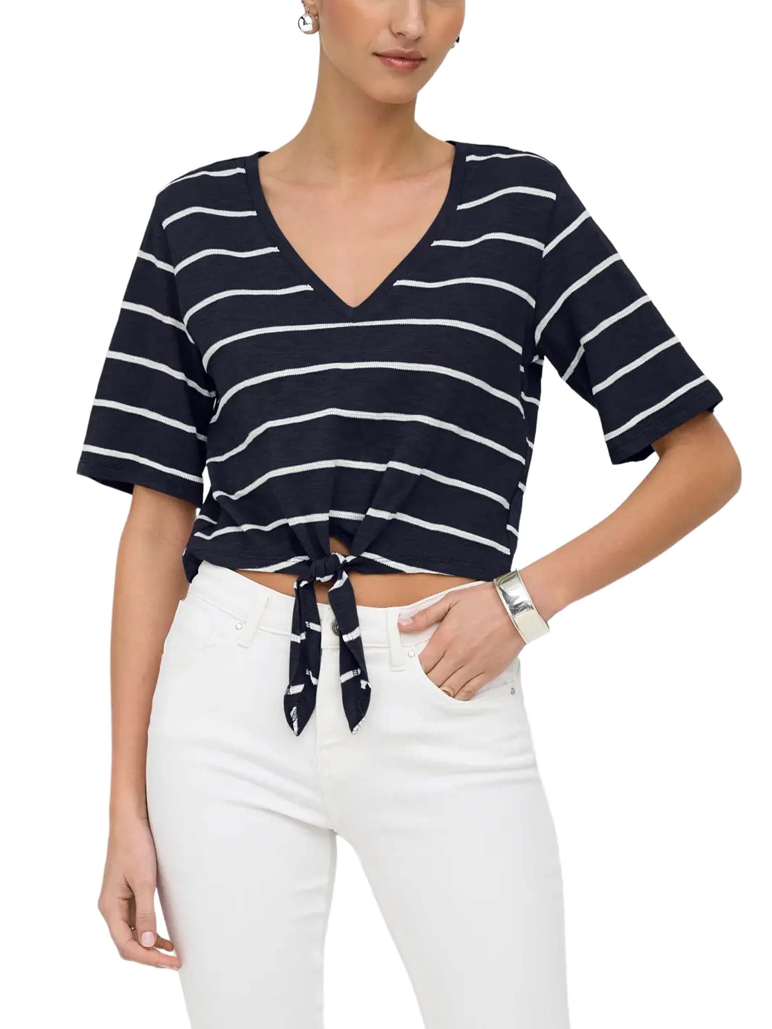 Only Top Onlsummer S/S V-Neck Knot Blu