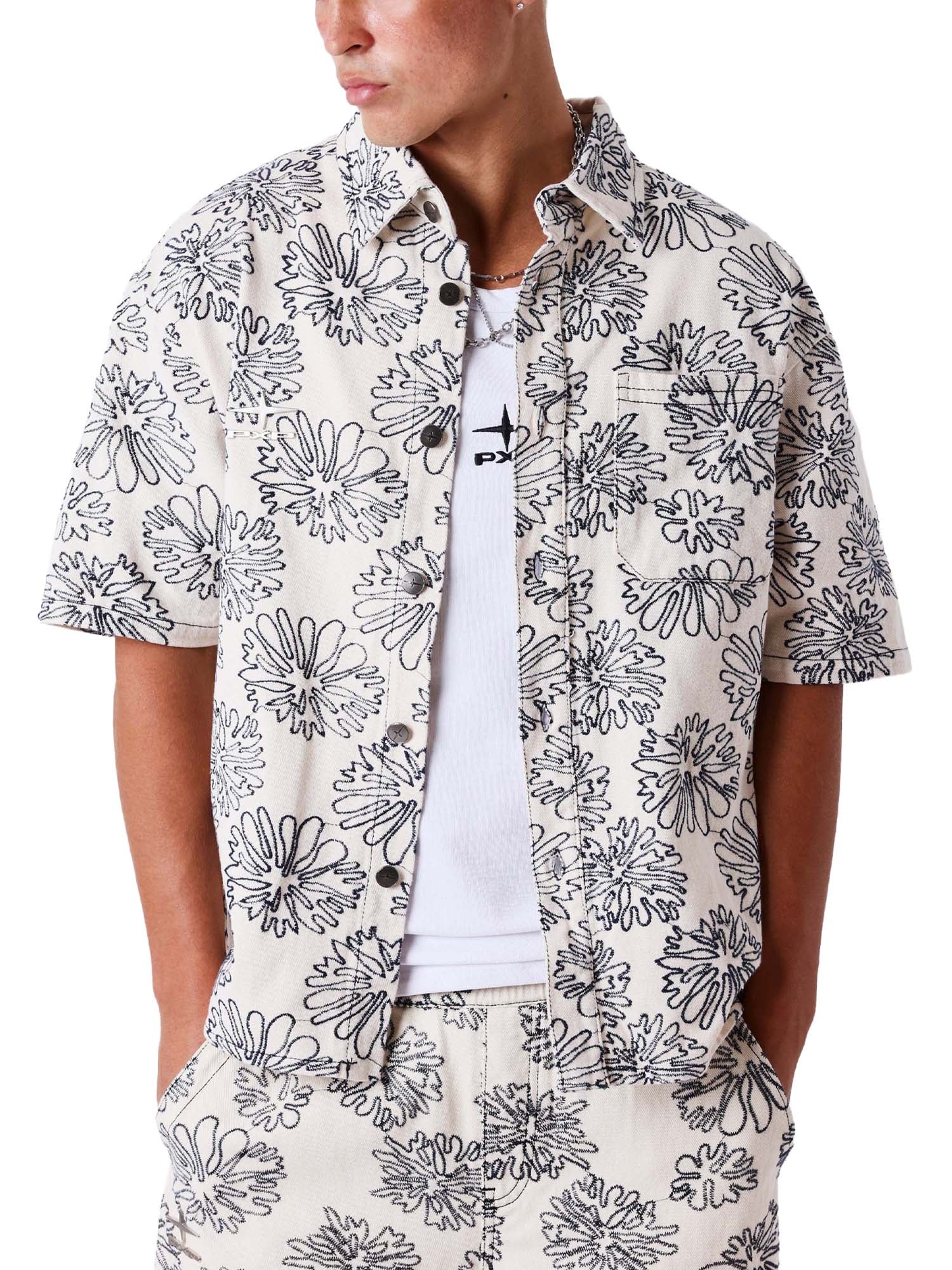 Project X Paris Camicia maniche corte Street bloom Beige