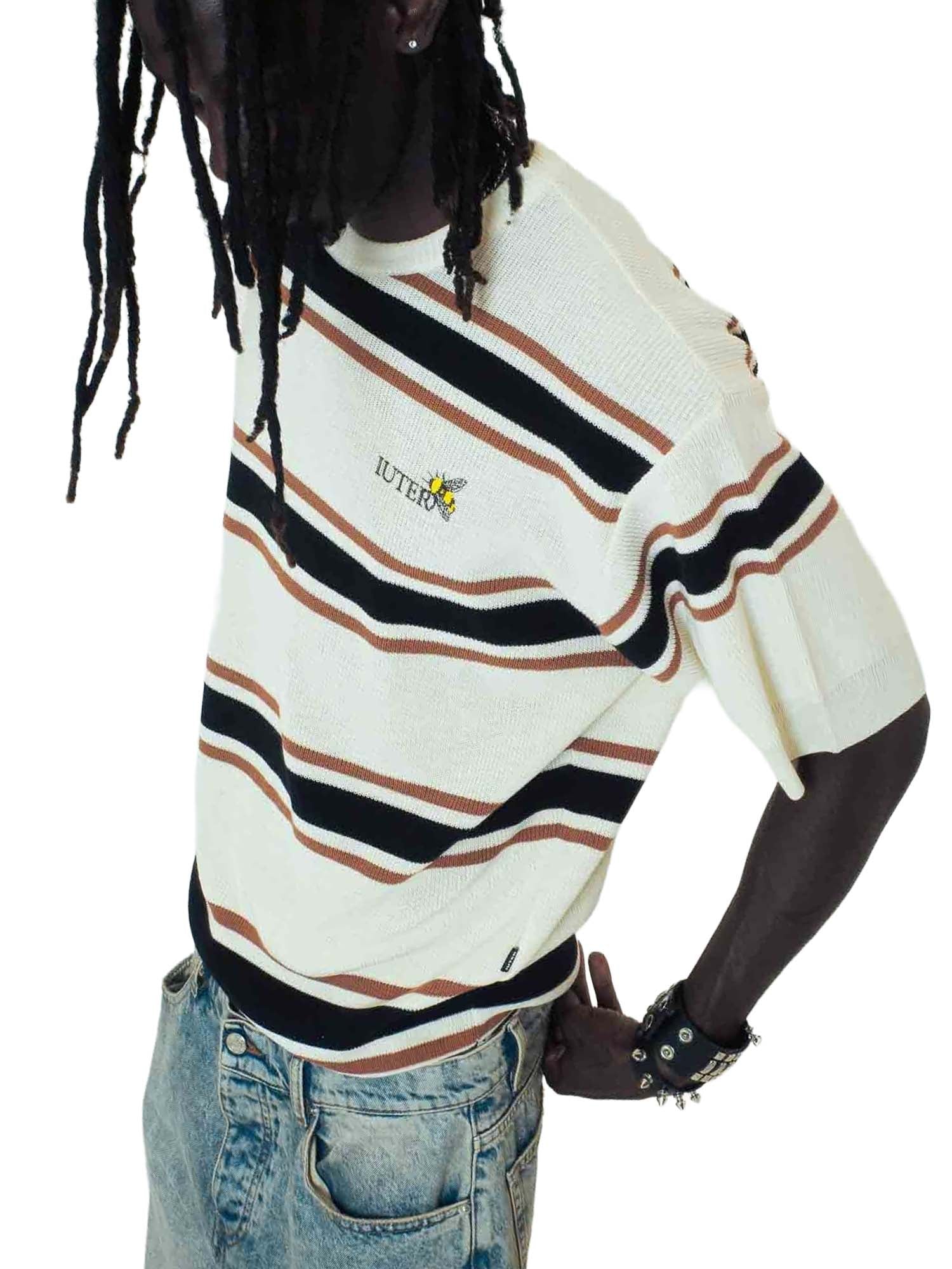 Iuter Harmony Striped Knit Over Tee Bianco