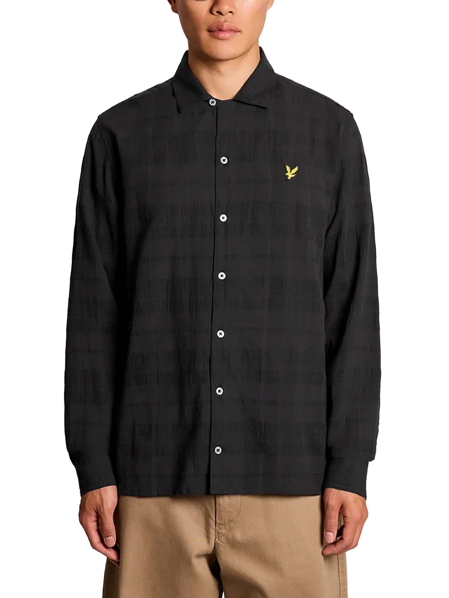 Lyle & Scott Cotton Check Textured Shirt Nero
