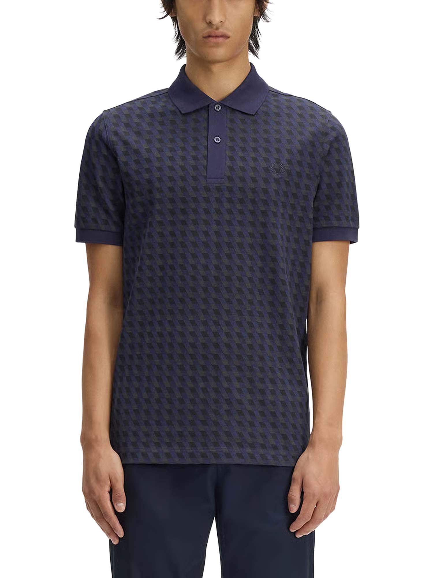 Fred Perry Polo Slanted Geo Print Blu