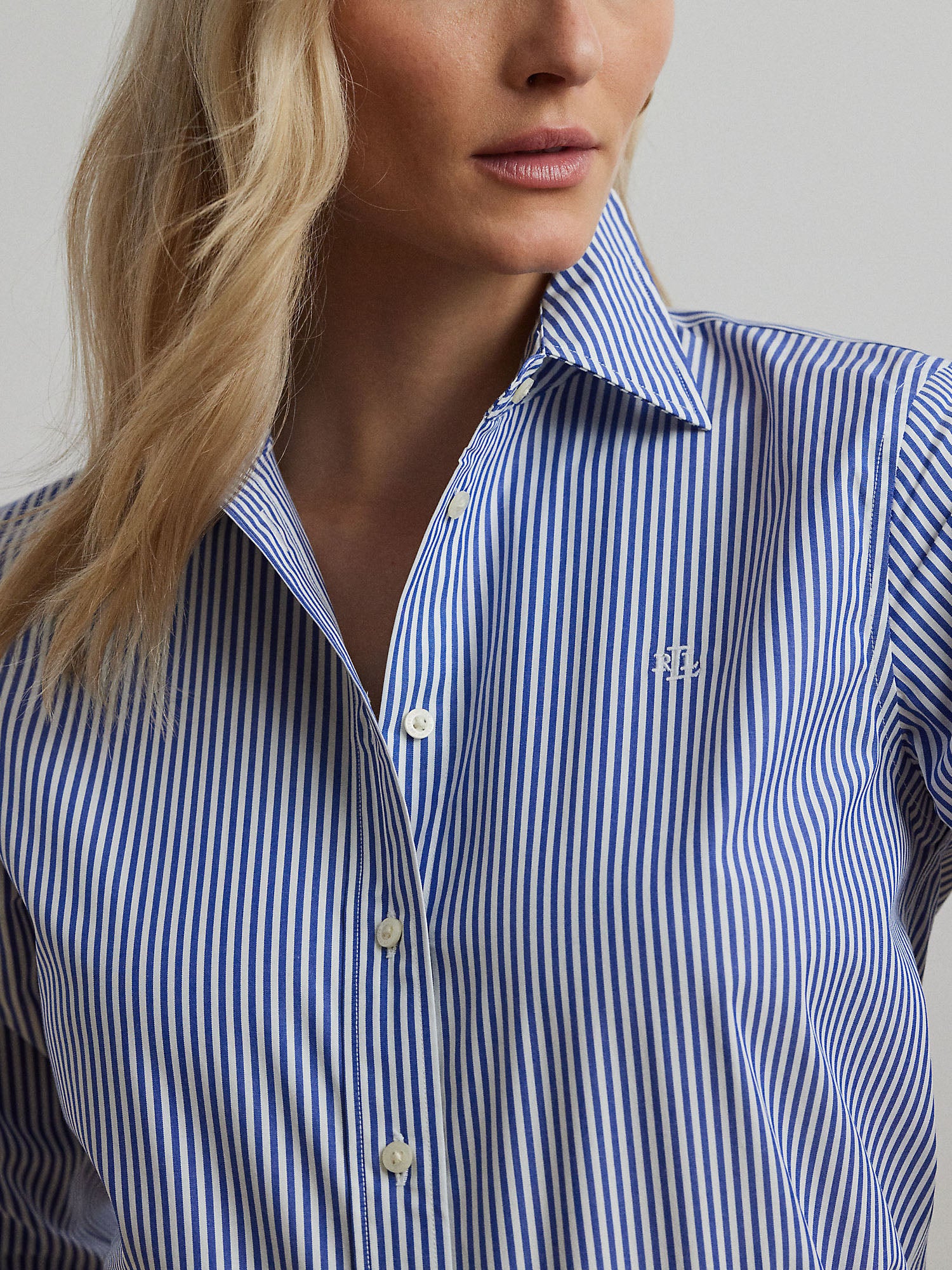 Lauren Ralph Lauren Camicia Striped Easy Care Cotton Blu