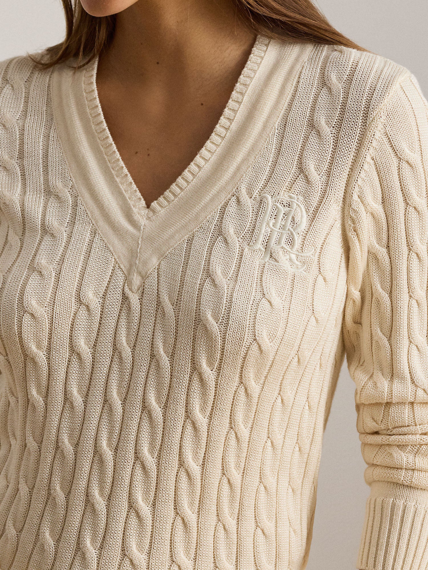Lauren Ralph Lauren Maglione Cable-Knit Cricket Bianco