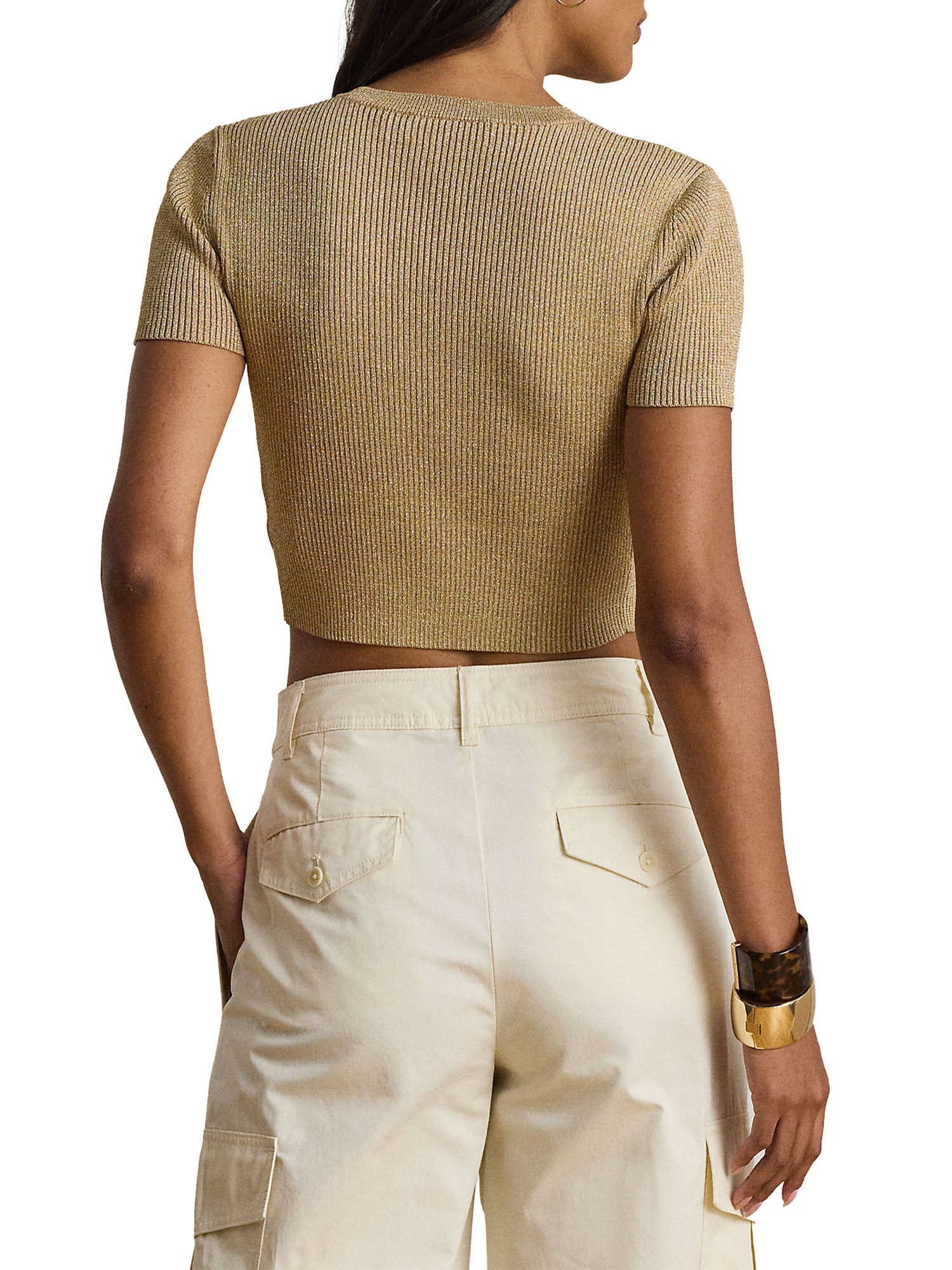 Lauren Ralph Lauren Top Metallic Cropped Marrone