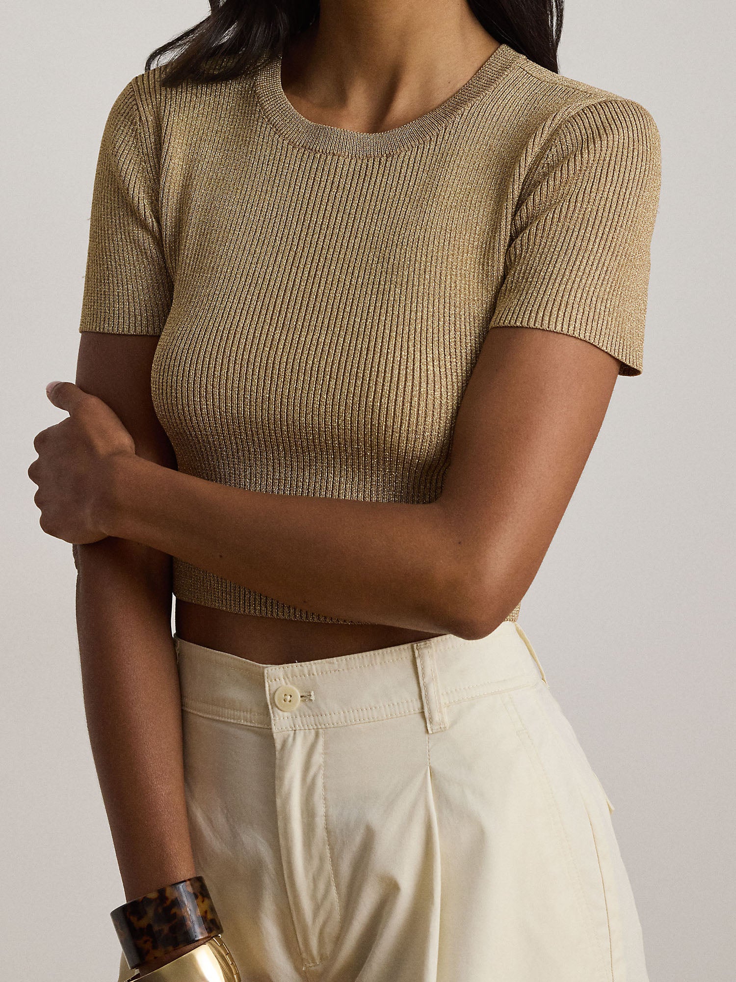 Lauren Ralph Lauren Top Metallic Cropped Marrone