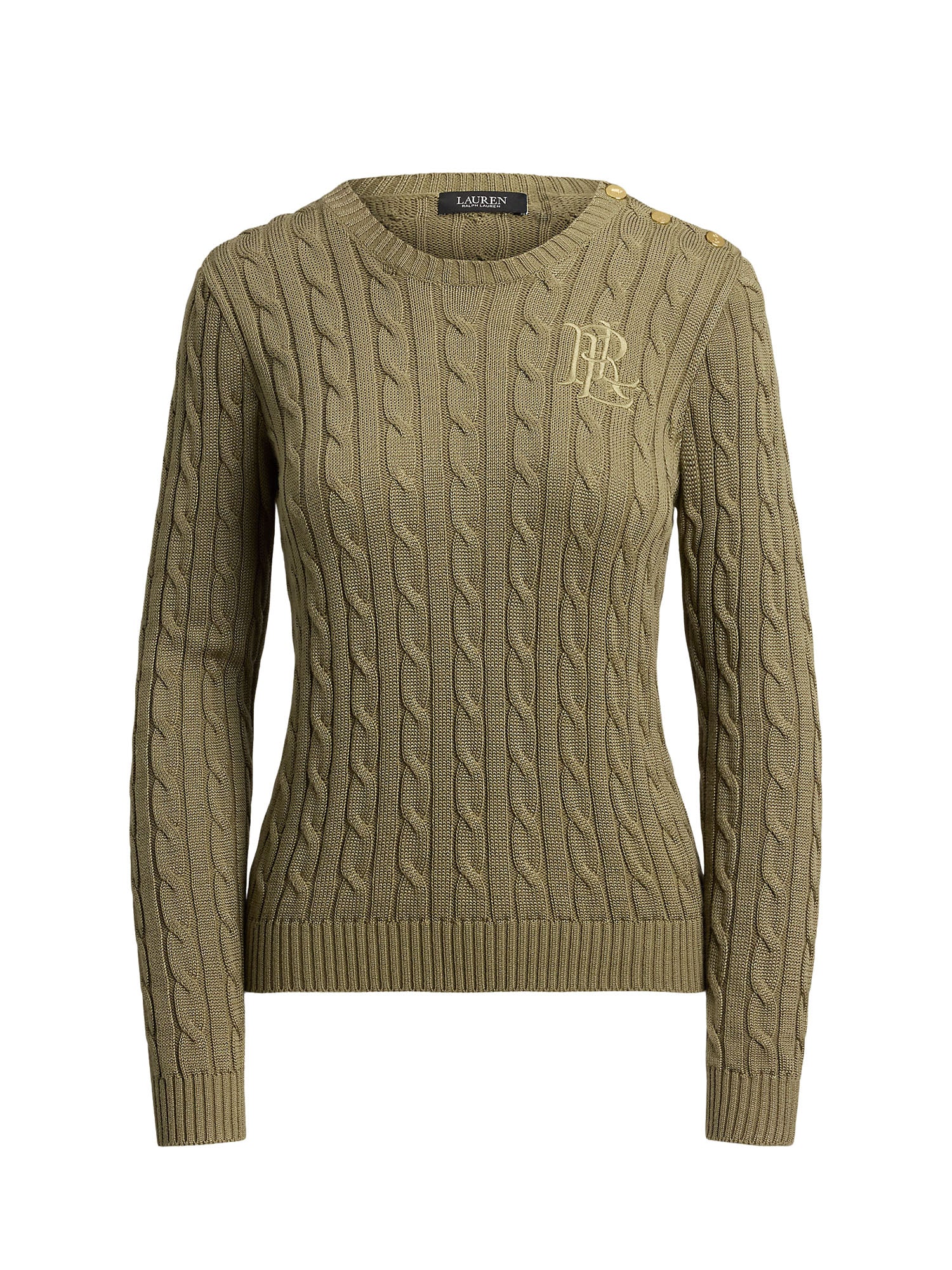 Lauren Ralph Lauren Button-Trim Cable-Knit Sweater Verde