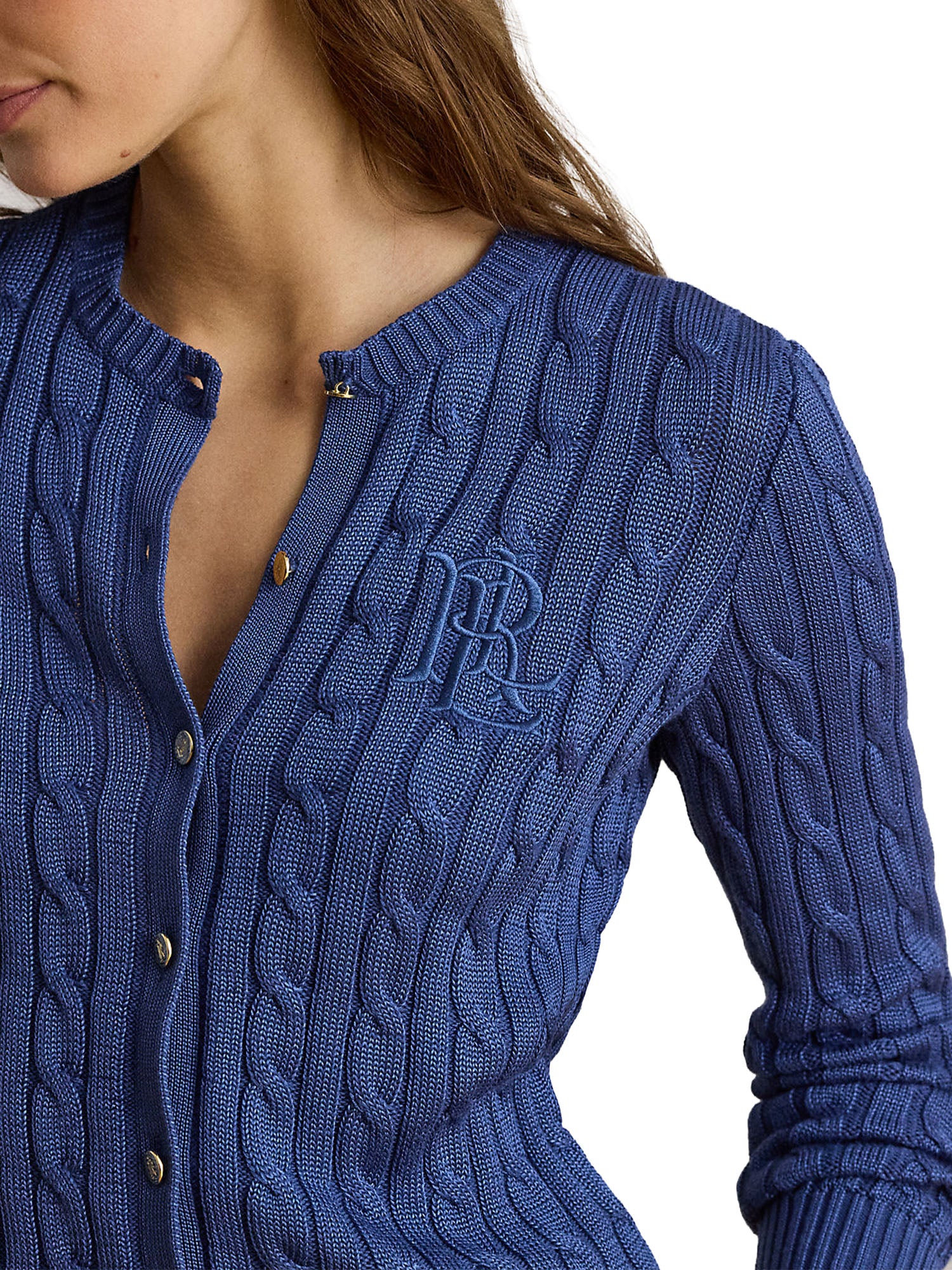 Lauren Ralph Lauren Cable-Knit Cotton-Blend Cardigan Blu