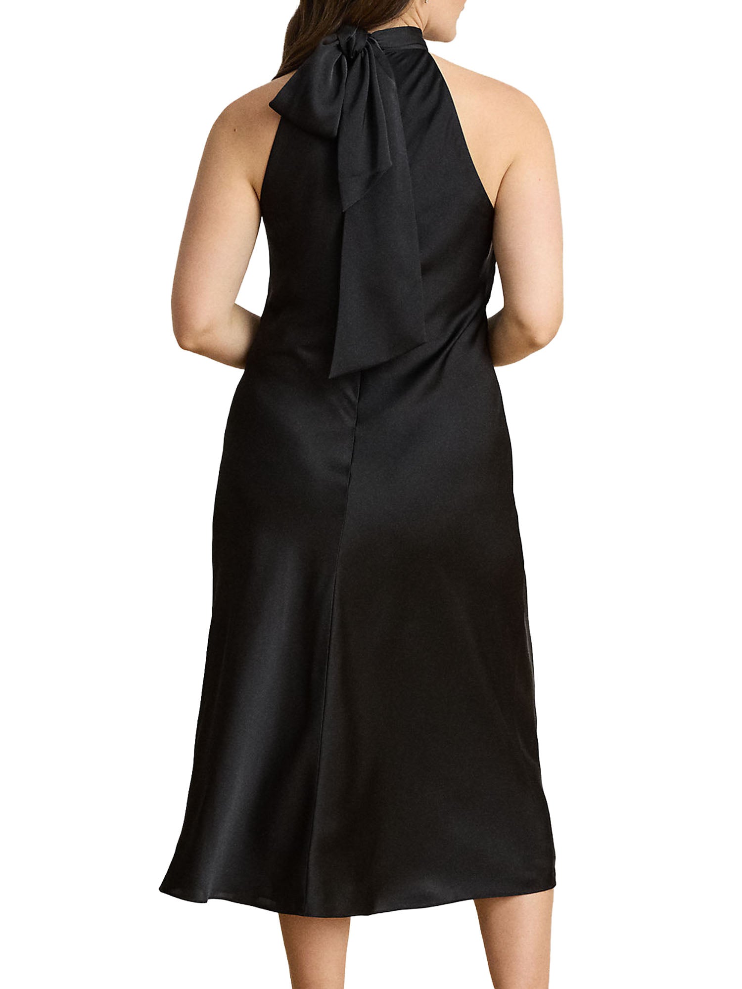Lauren Ralph Lauren Vestito Tie-Back Charmeuse Halter Cocktail Nero