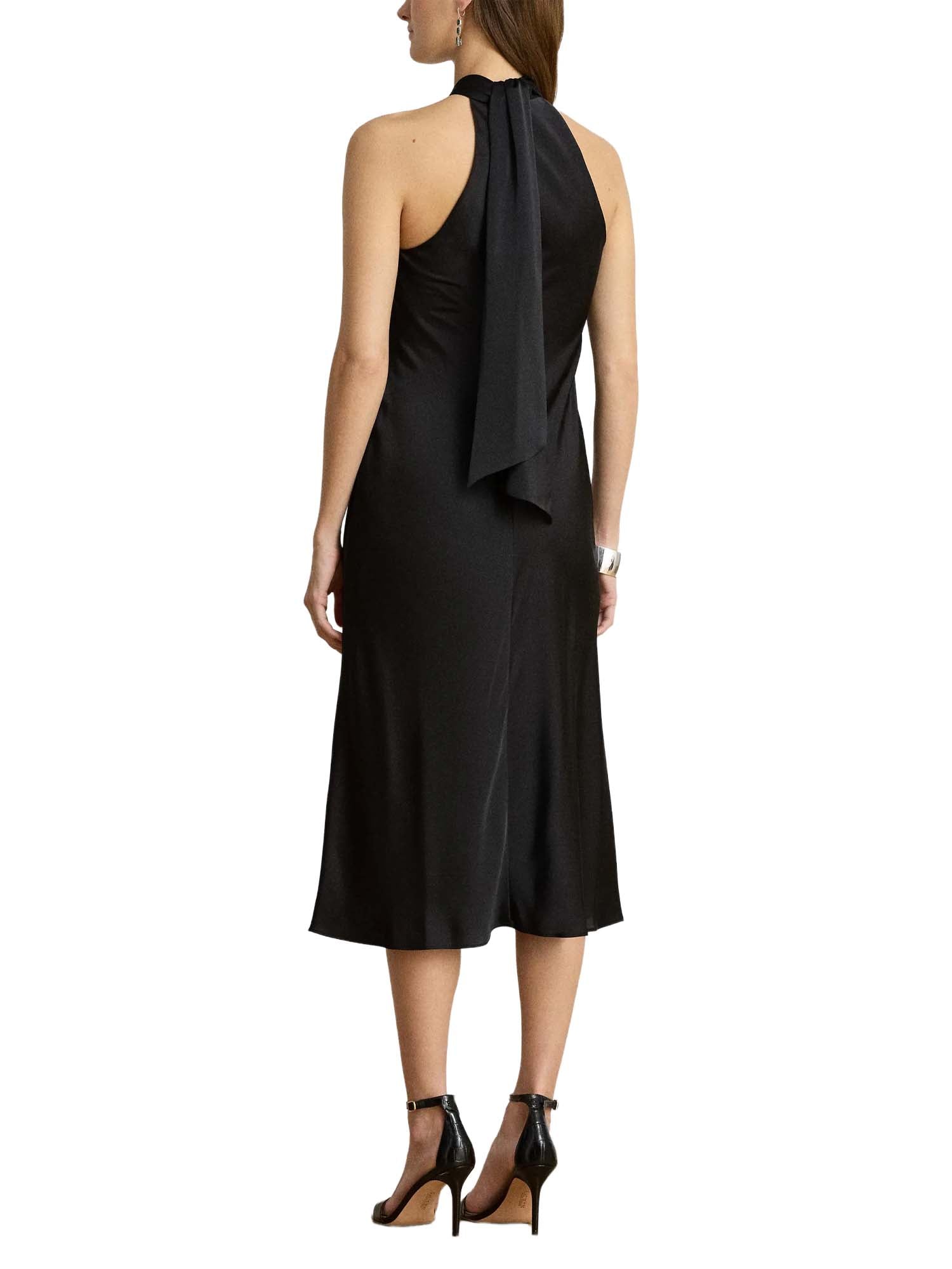 Lauren Ralph Lauren Vestito Tie-Back Charmeuse Halter Cocktail Nero