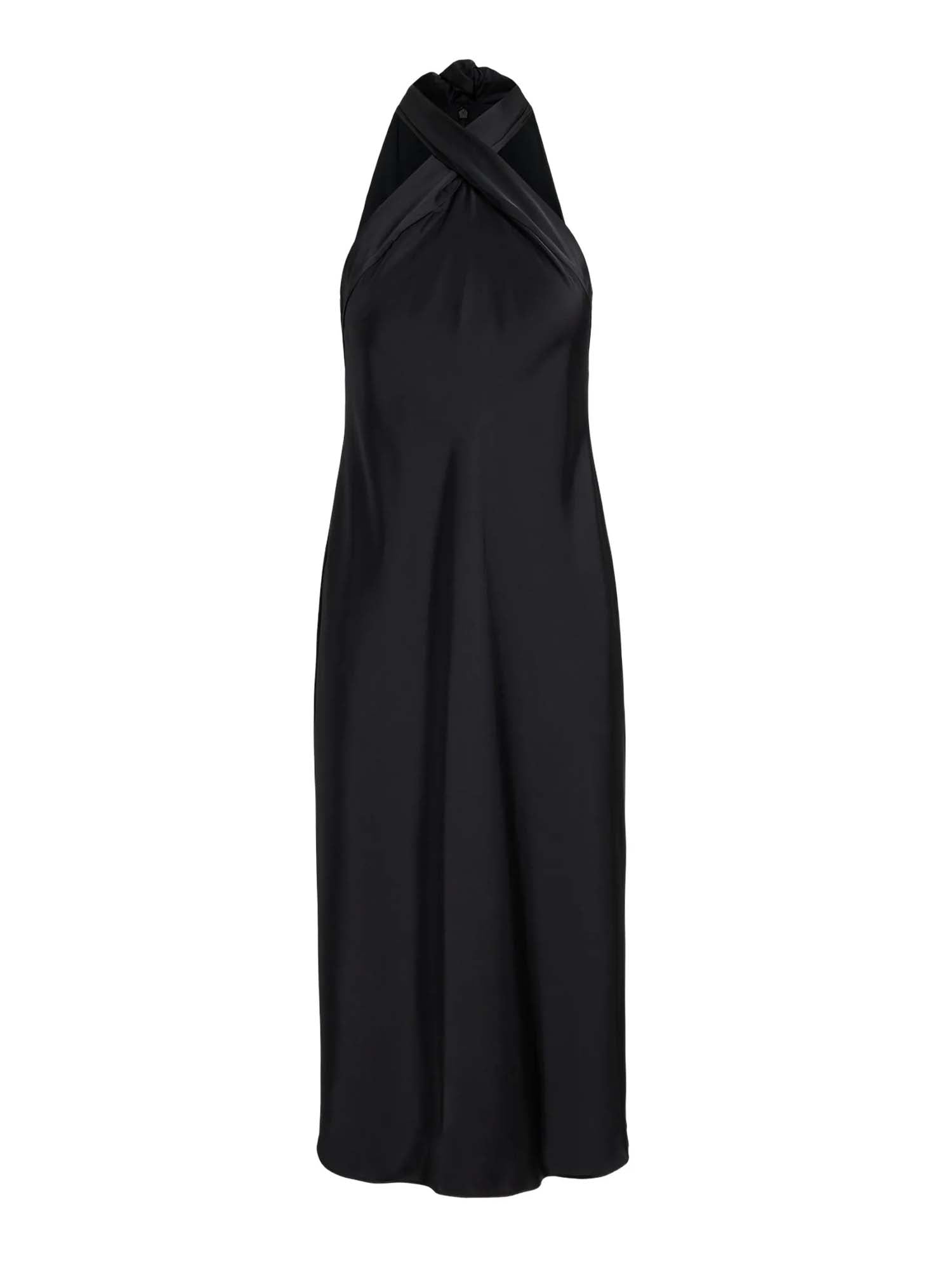 Lauren Ralph Lauren Vestito Tie-Back Charmeuse Halter Cocktail Nero