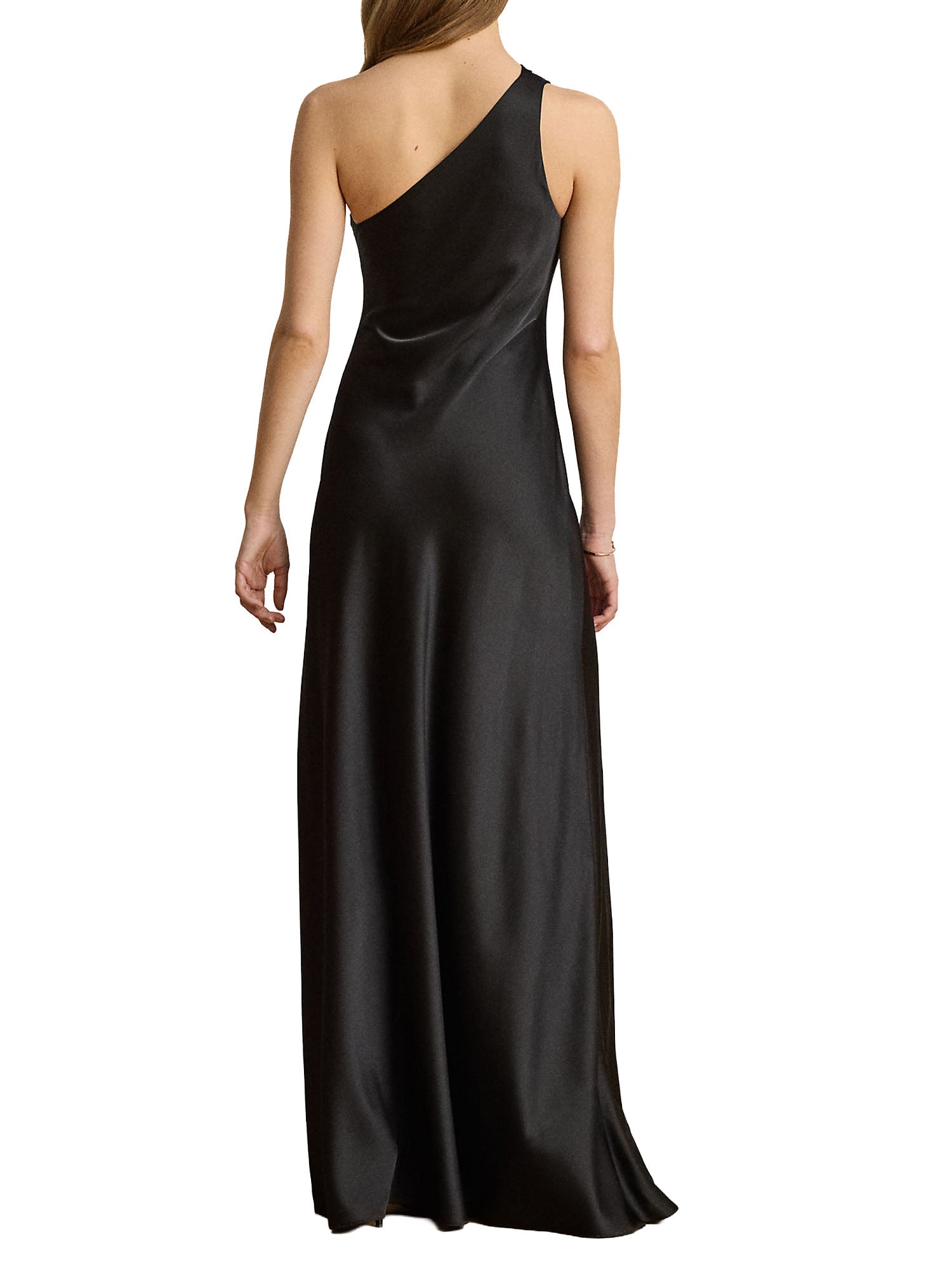 Lauren Ralph Lauren Vestito Satin Charmeuse One-Shoulder Gown Nero