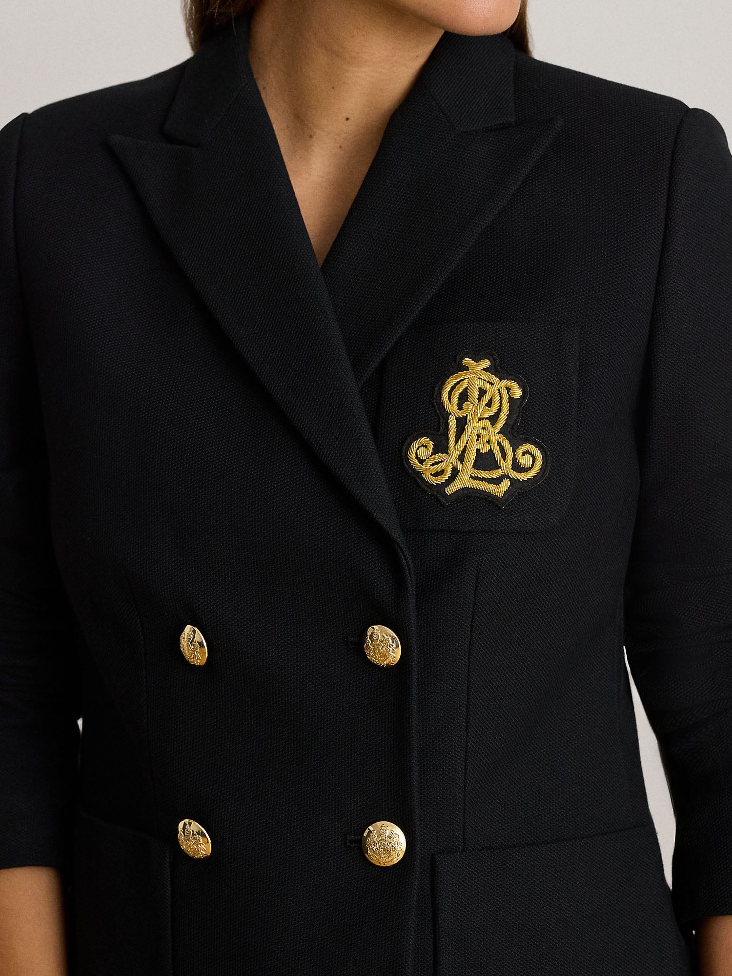 Lauren Ralph Lauren Blazer Double-Breasted Stretch Piqué Nero
