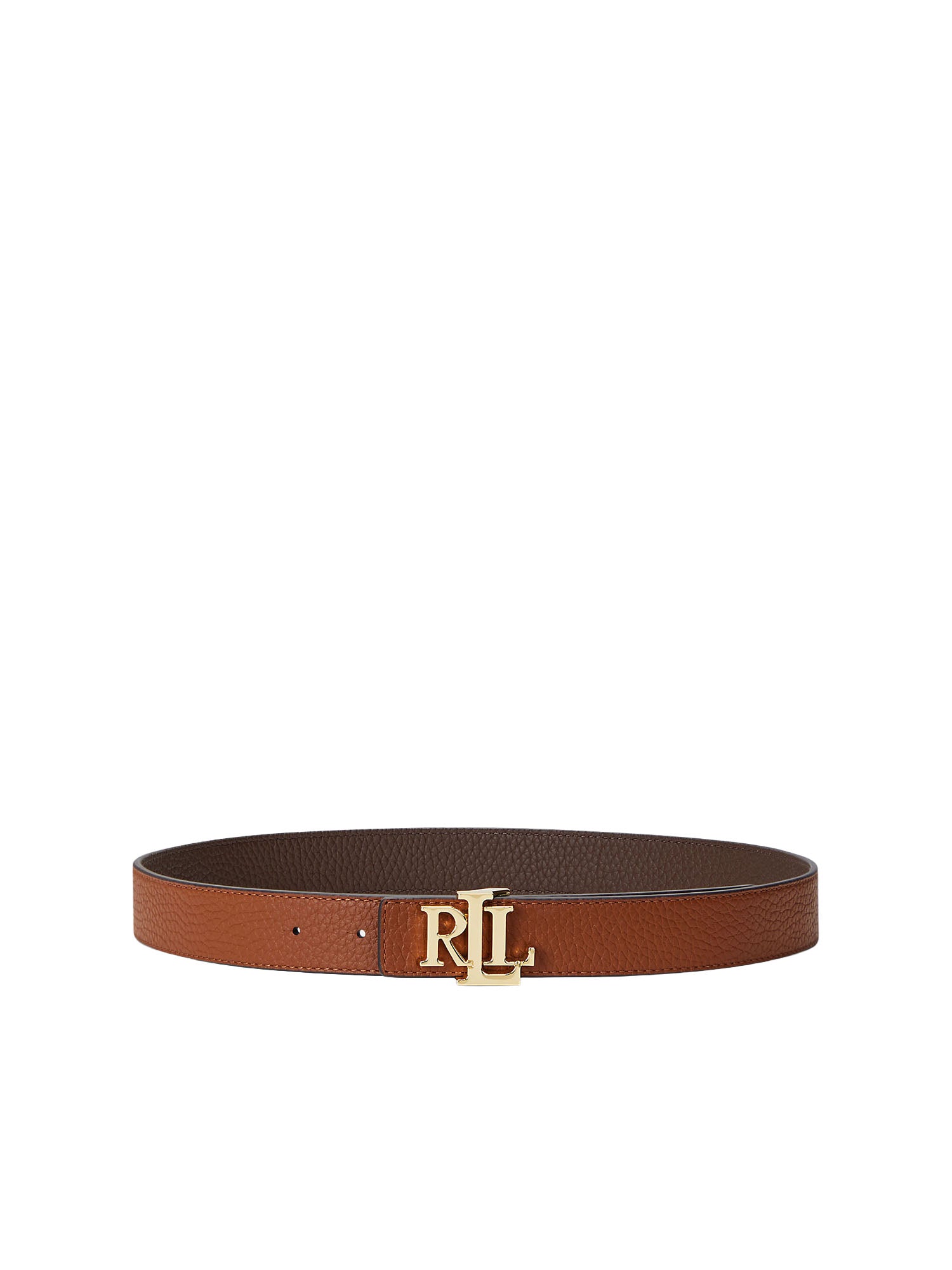 Lauren Ralph Lauren Cintura Logo Reversible Pebbled Leather Marrone