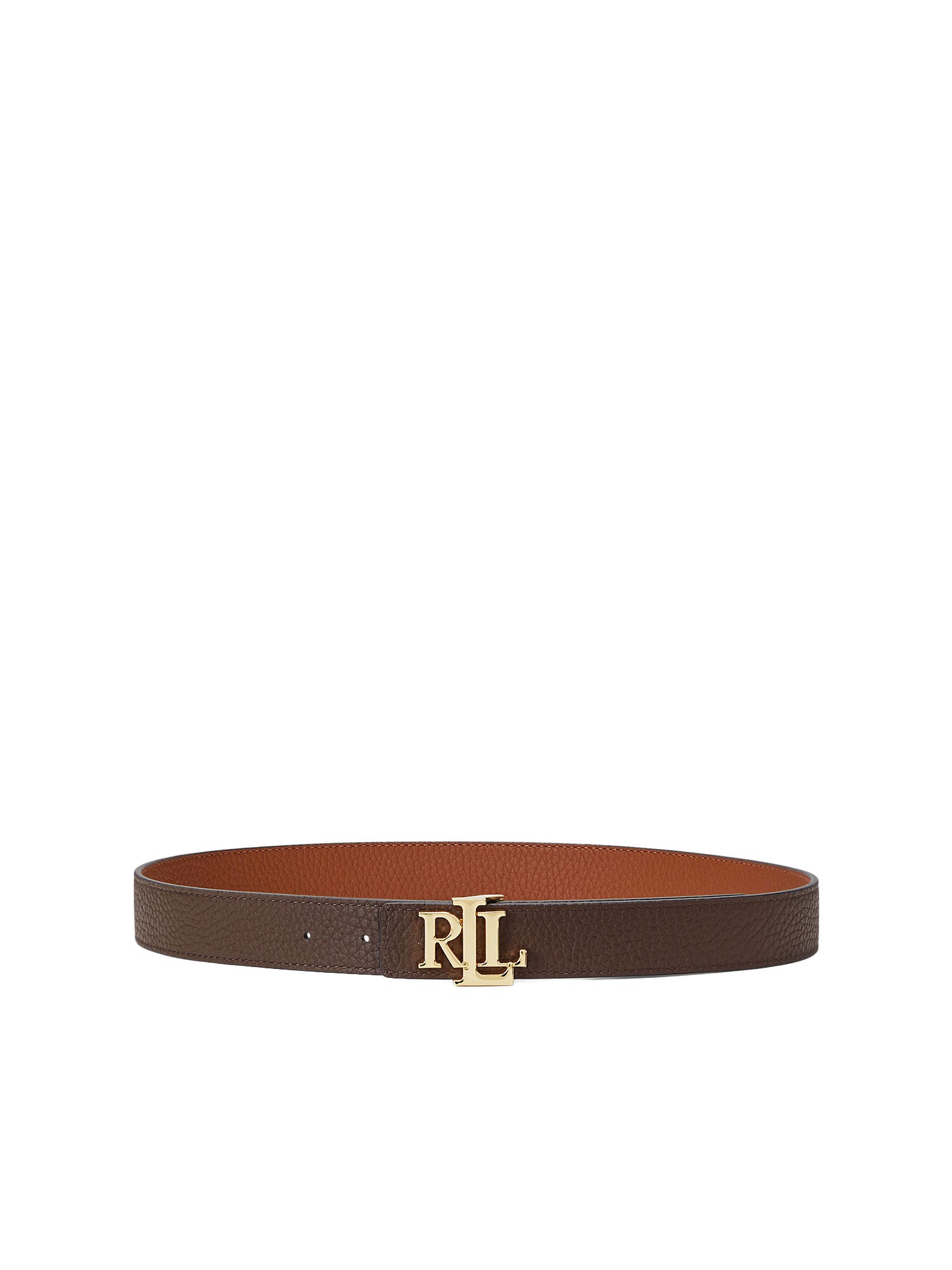 Lauren Ralph Lauren Cintura Logo Reversible Pebbled Leather Marrone