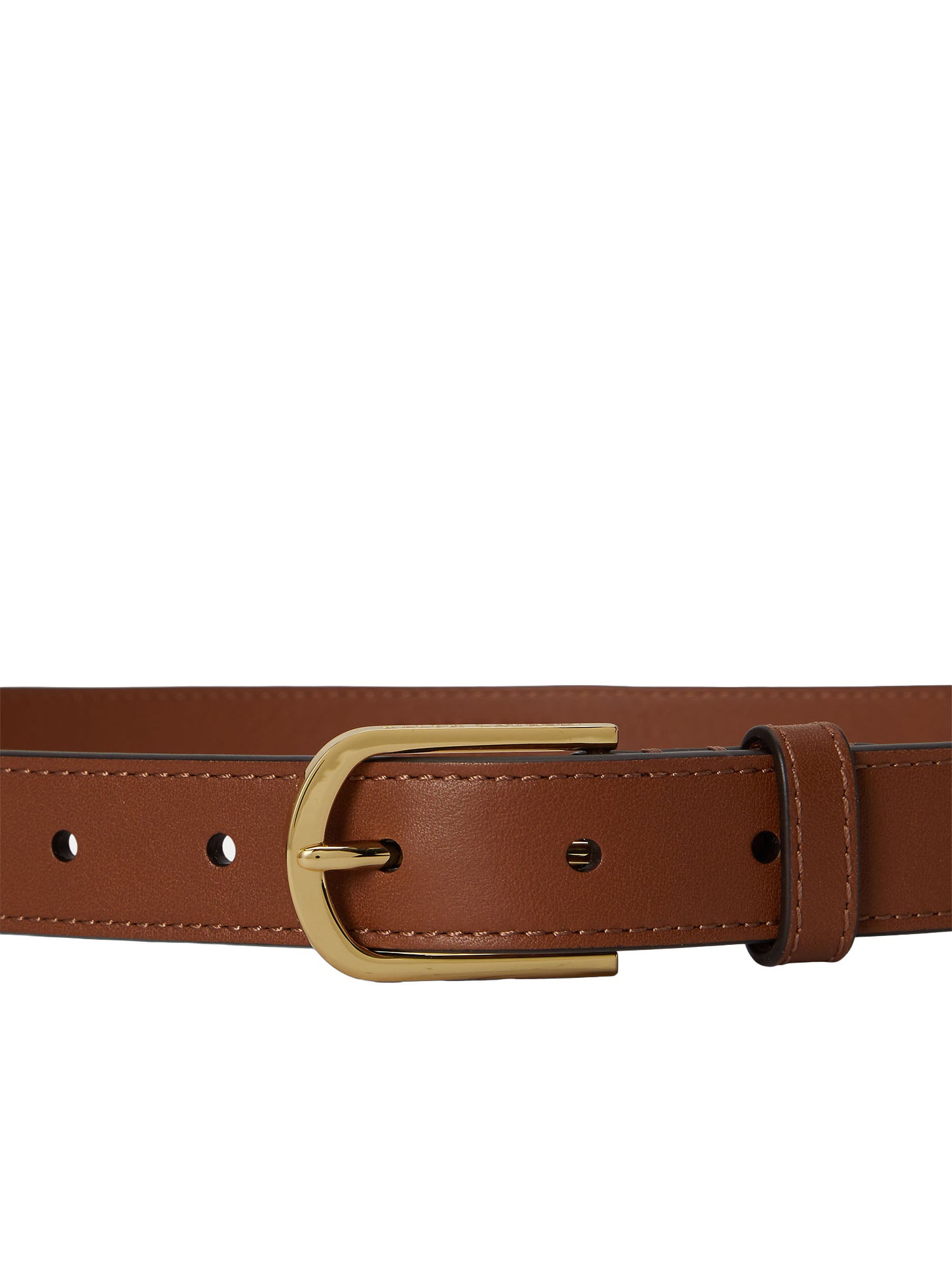 Lauren Ralph Lauren Cintura Rounded-Buckle Leather Skinny Marrone