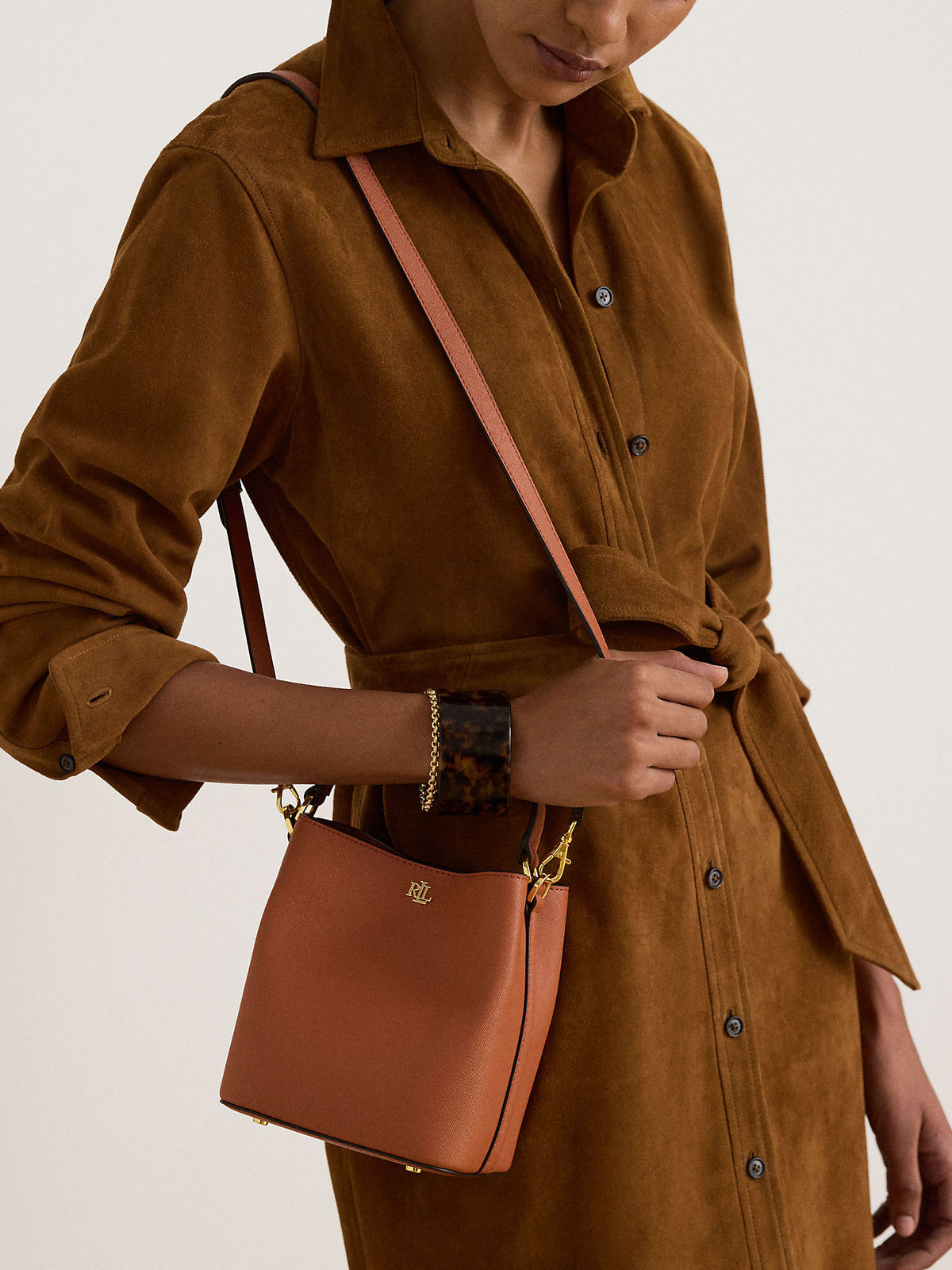 Lauren Ralph Lauren Crosshatch Small Reese Bucket Bag Rosso