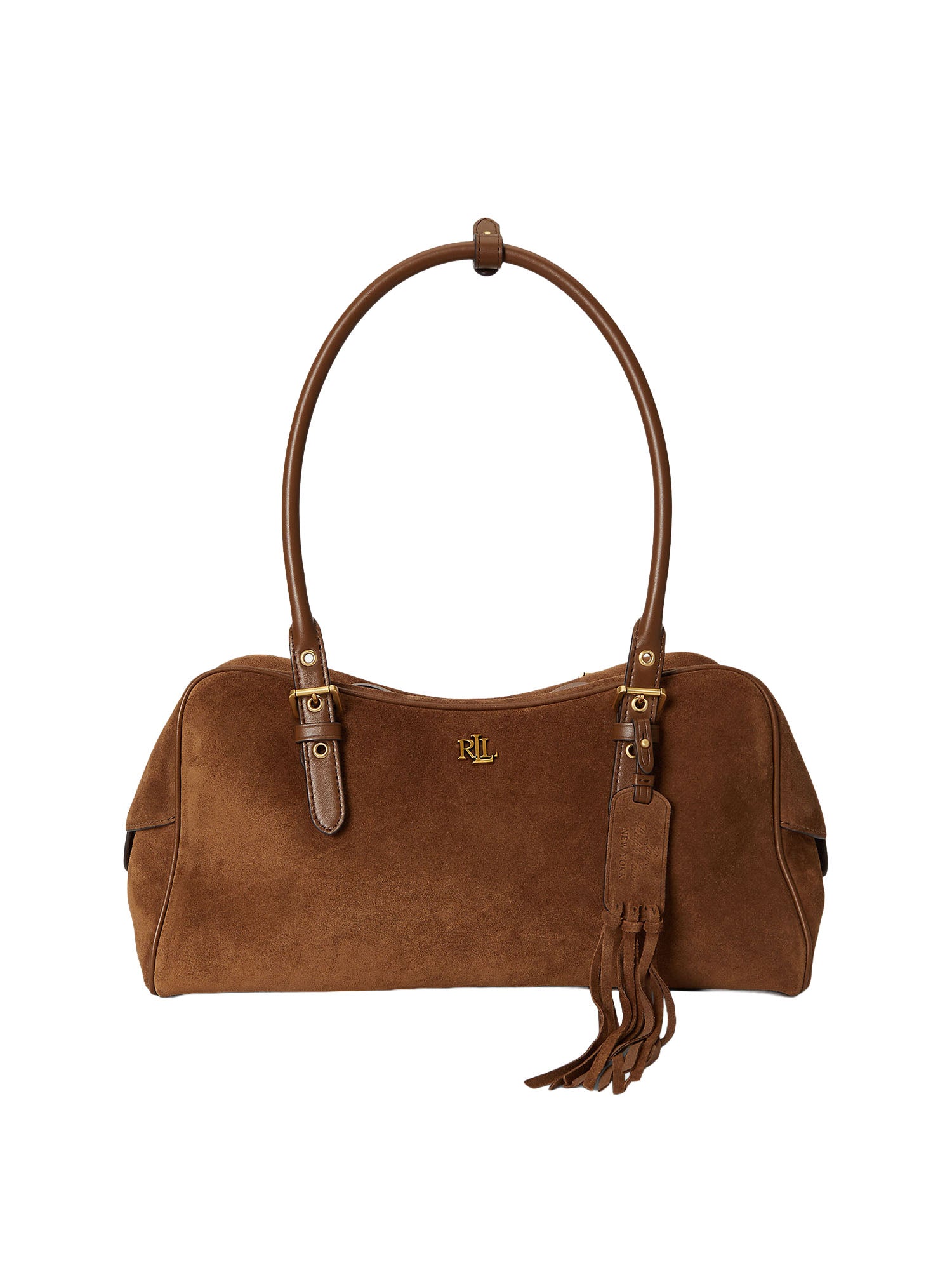 Lauren Ralph Lauren Suede Large Marcy Zip Satchel Marrone