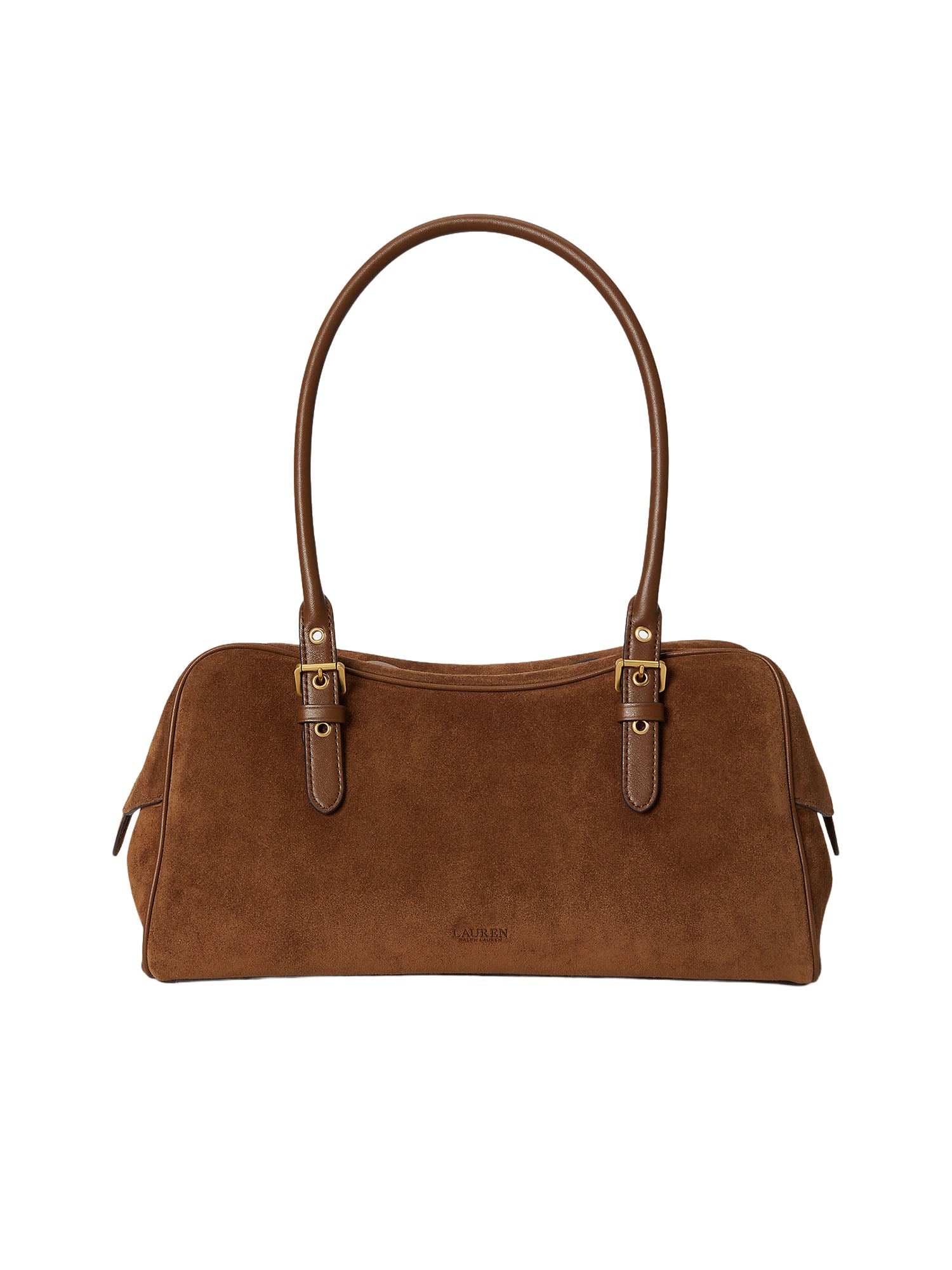 Lauren Ralph Lauren Suede Large Marcy Zip Satchel Marrone