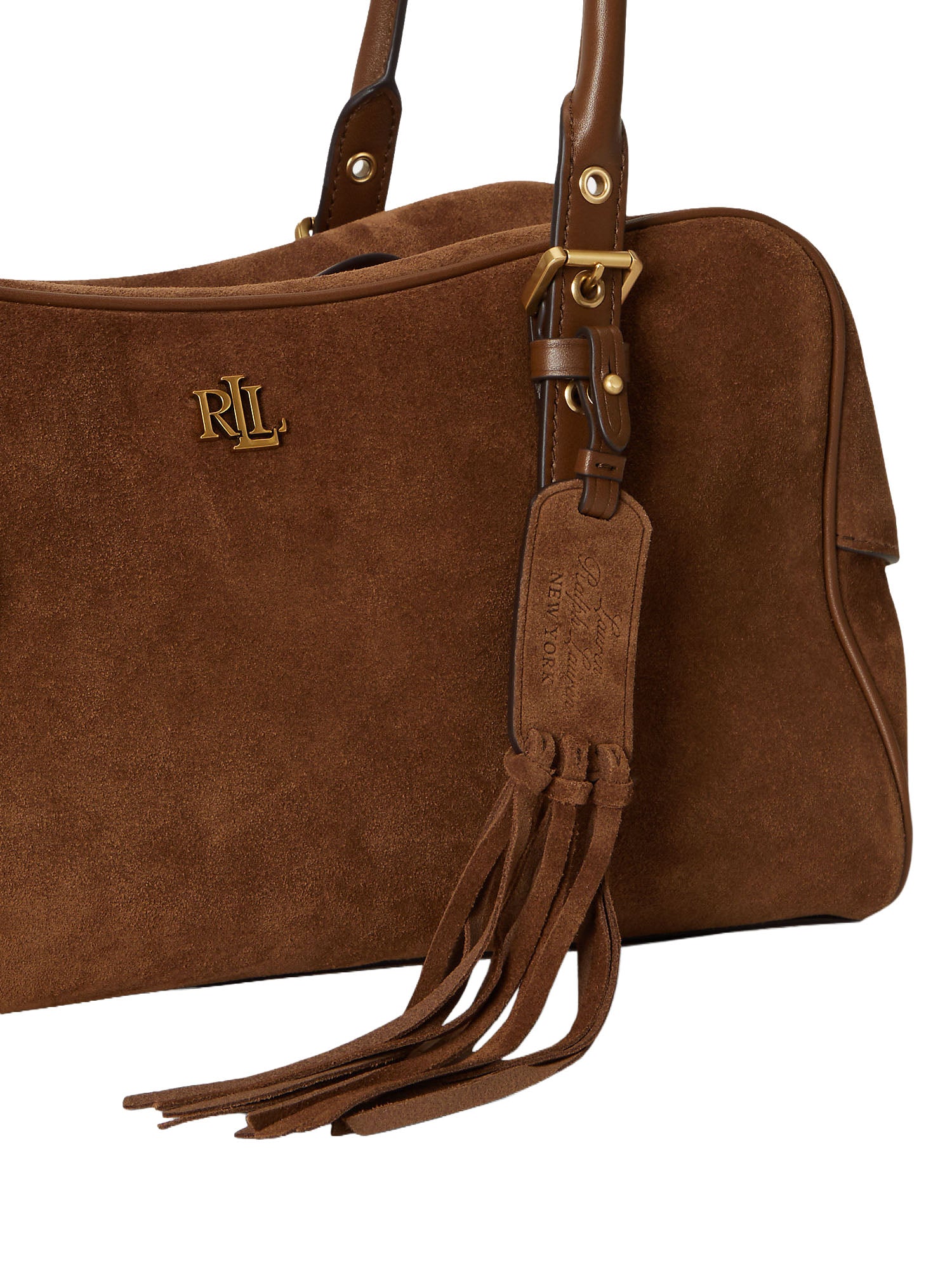 Lauren Ralph Lauren Suede Large Marcy Zip Satchel Marrone