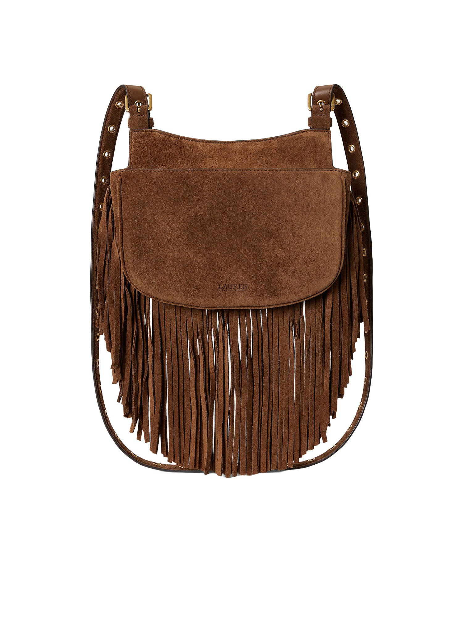 Lauren Ralph Lauren Fringe-Trim Medium Marcy Crossbody Marrone