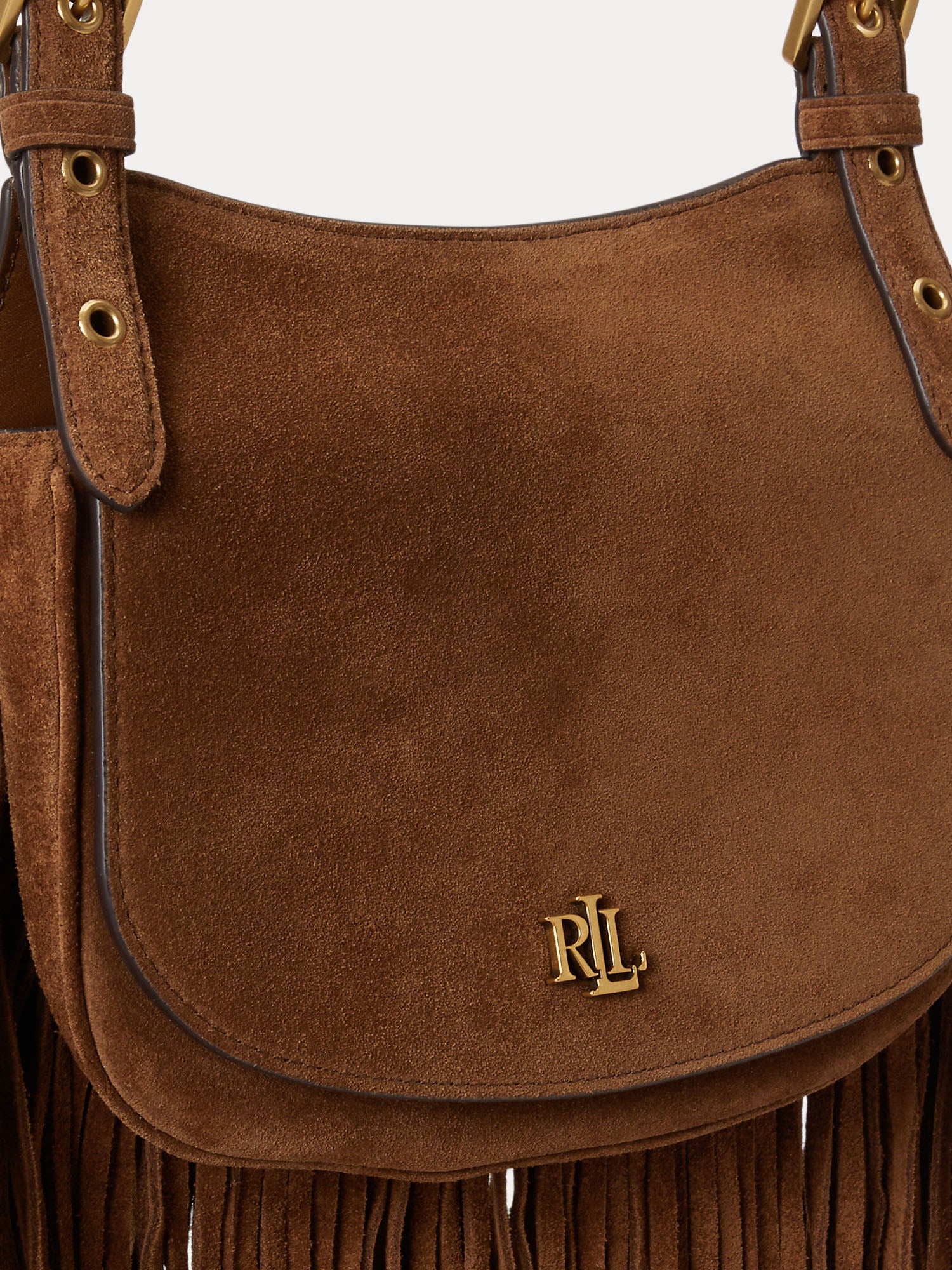 Lauren Ralph Lauren Fringe-Trim Medium Marcy Crossbody Marrone