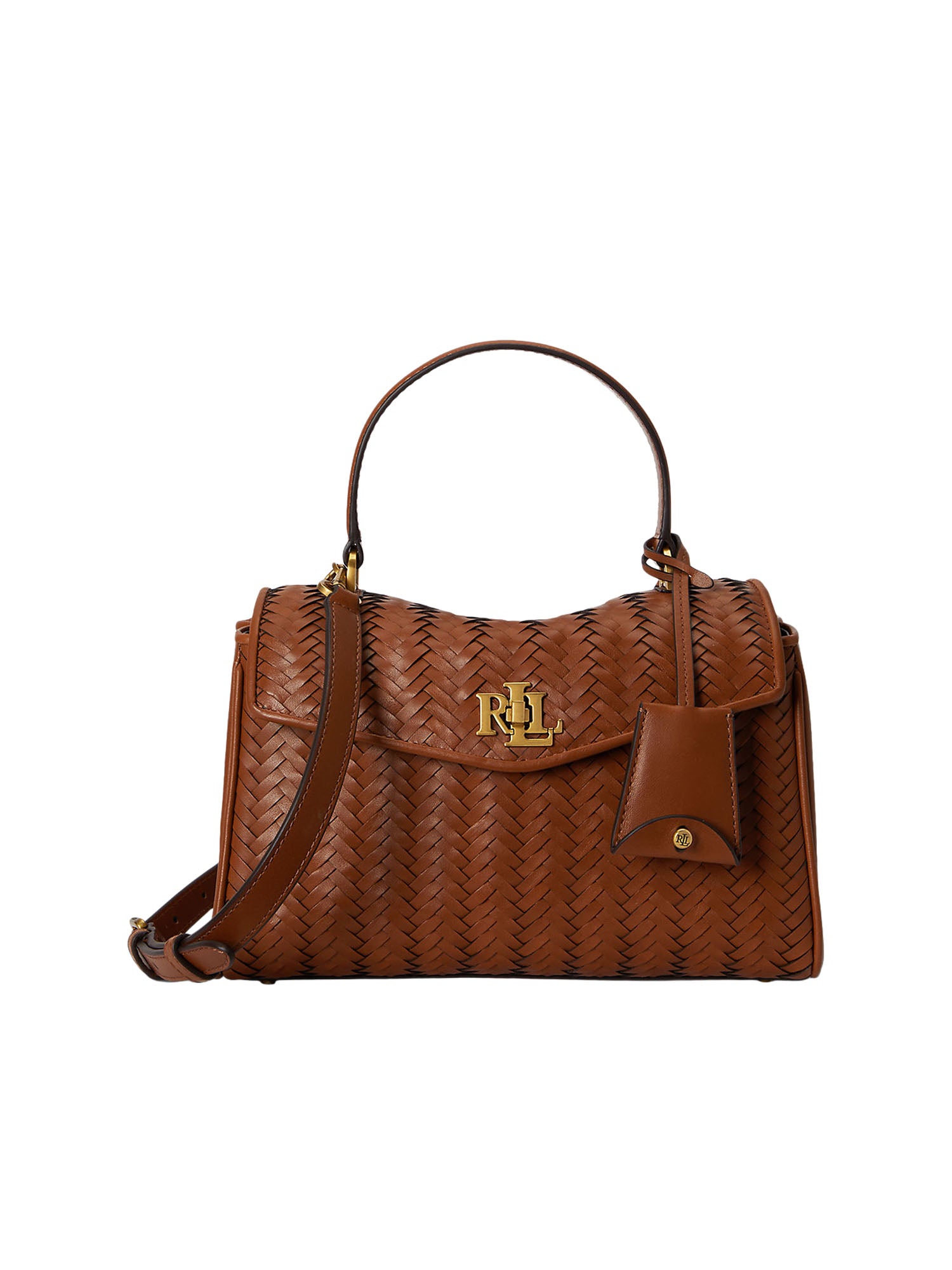 Lauren Ralph Lauren Woven Leather Small Farrah Soft Satchel Marrone