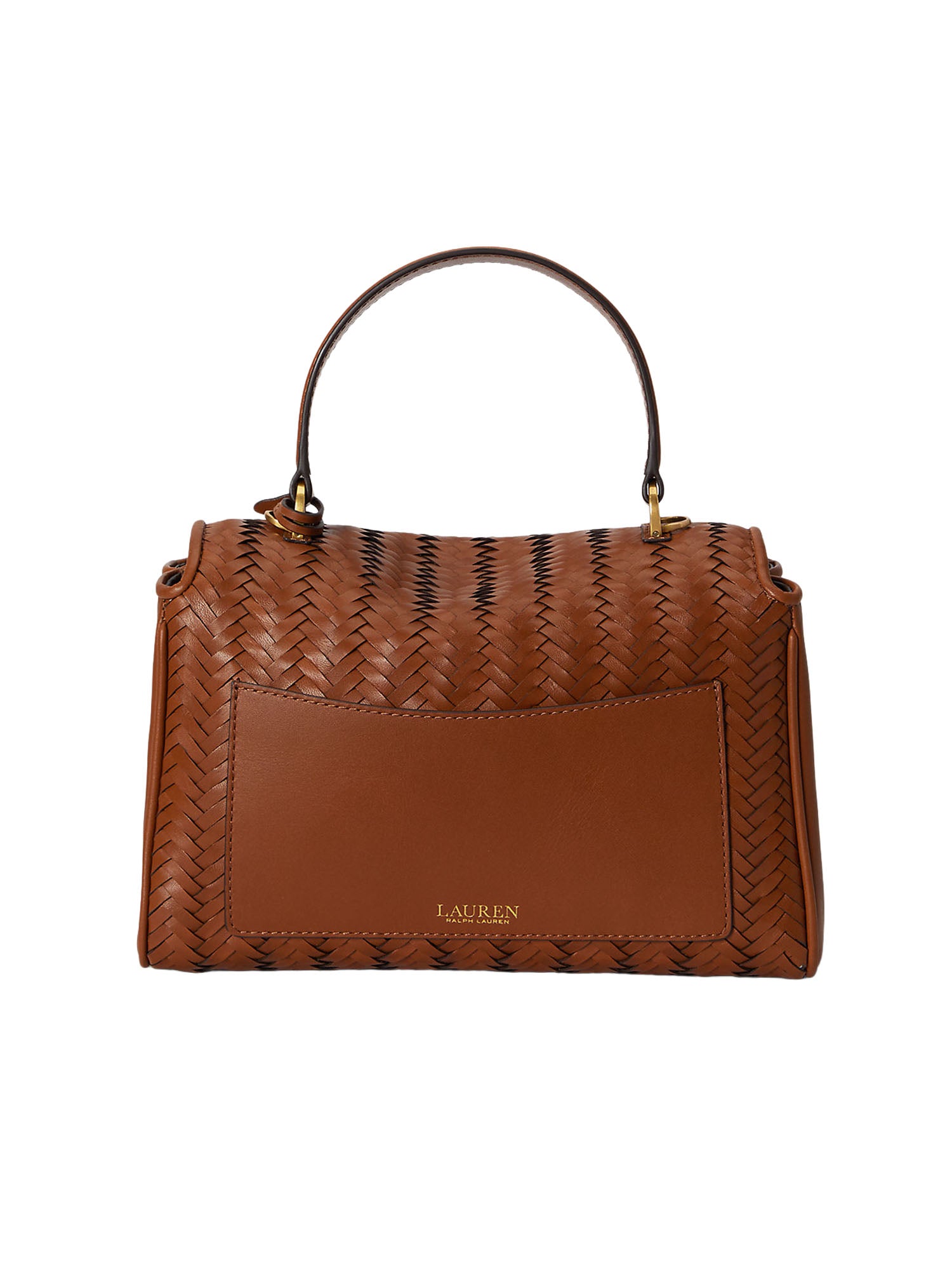 Lauren Ralph Lauren Woven Leather Small Farrah Soft Satchel Marrone