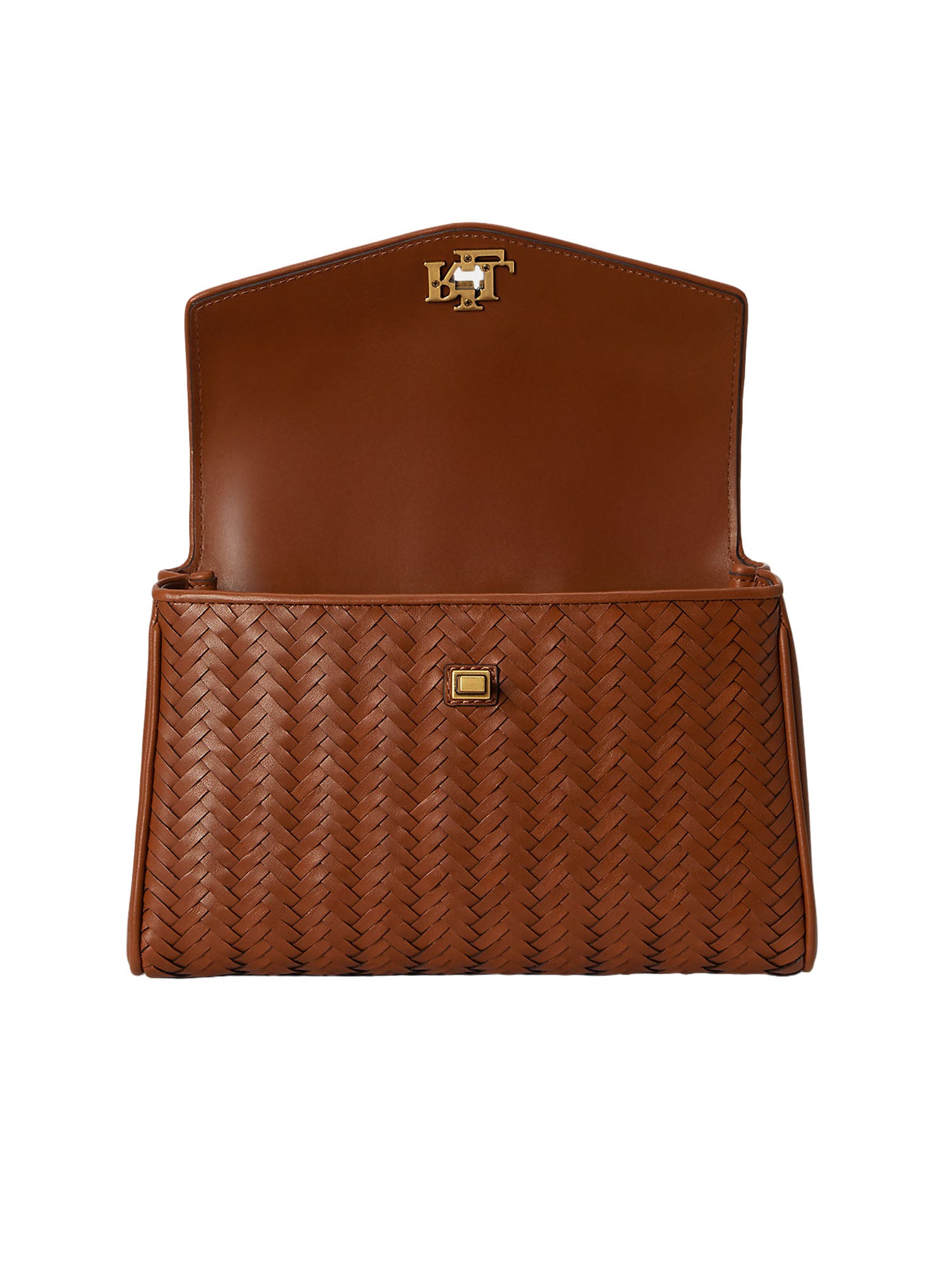 Lauren Ralph Lauren Woven Leather Small Farrah Soft Satchel Marrone