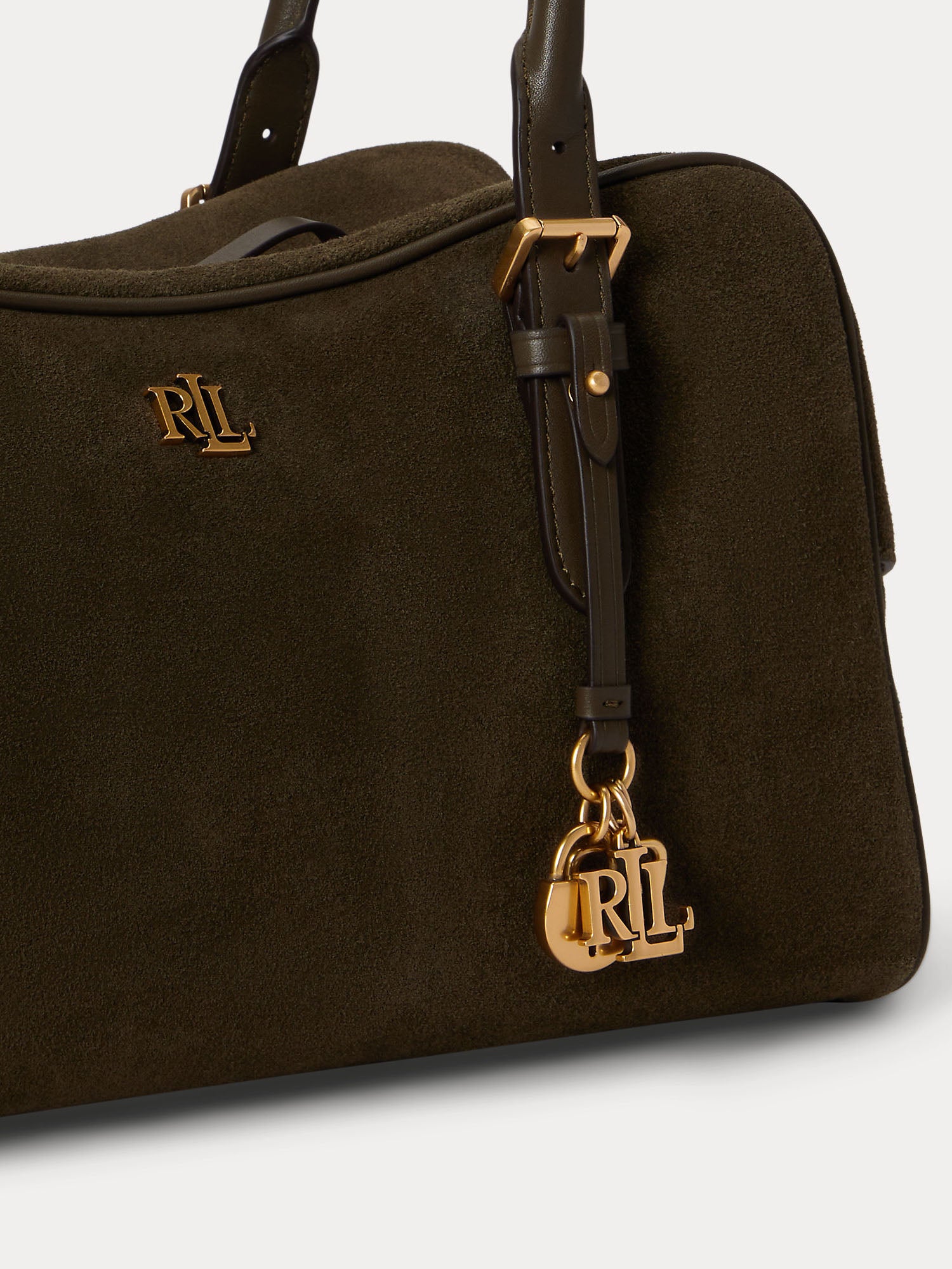 Lauren Ralph Lauren Suede Large Marcy Zip Satchel Verde