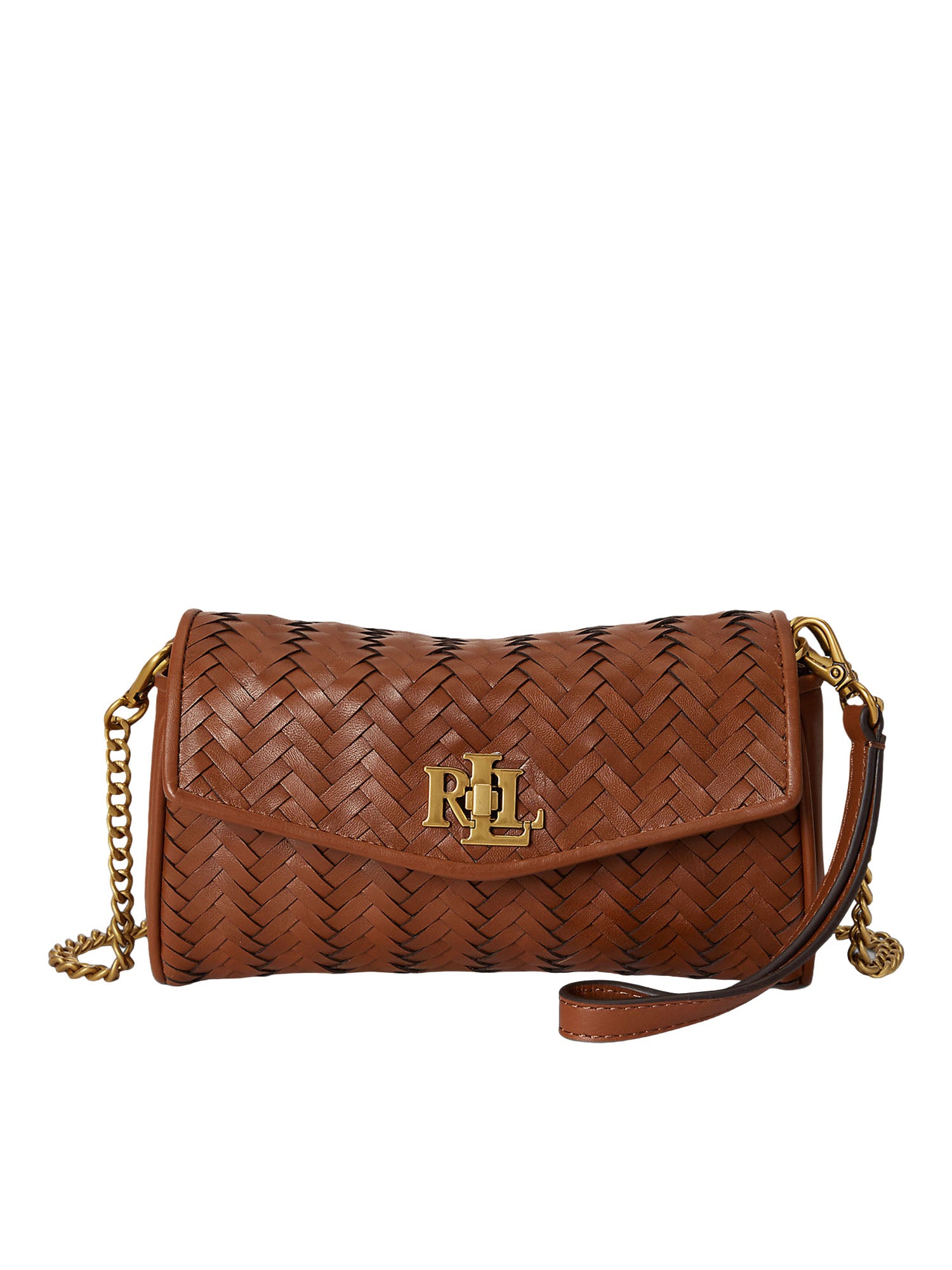 Lauren Ralph Lauren Woven Leather Tanner Crossbody Marrone