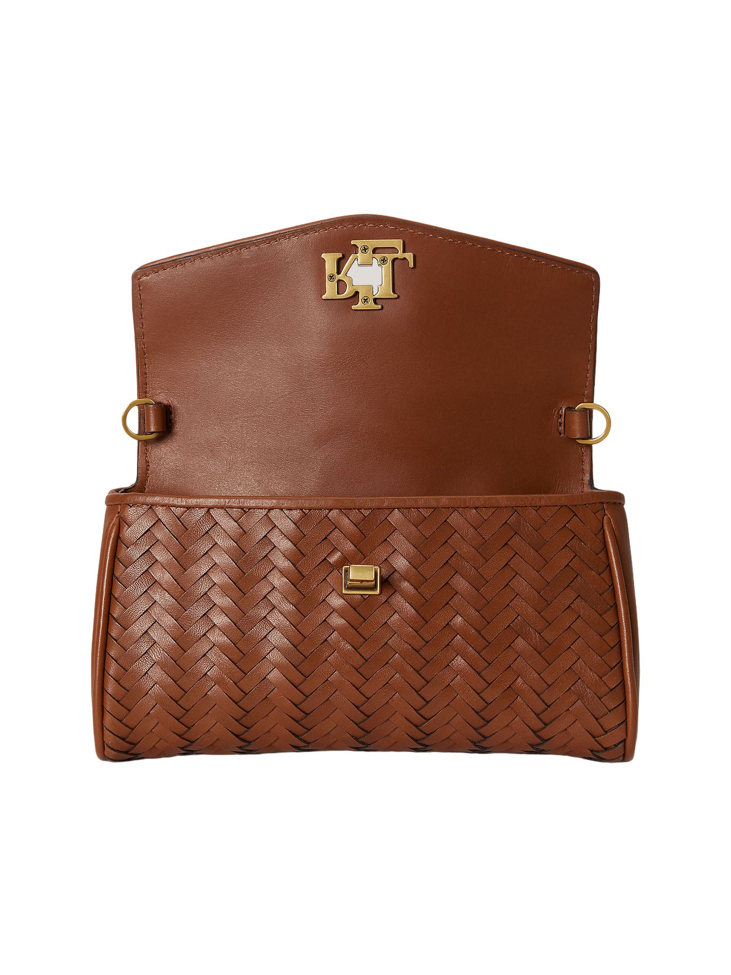 Lauren Ralph Lauren Woven Leather Tanner Crossbody Marrone