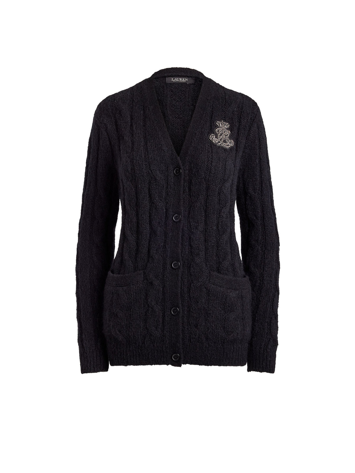Lauren Ralph Lauren Cardigan a trecce con applicazione gioiello Nero
