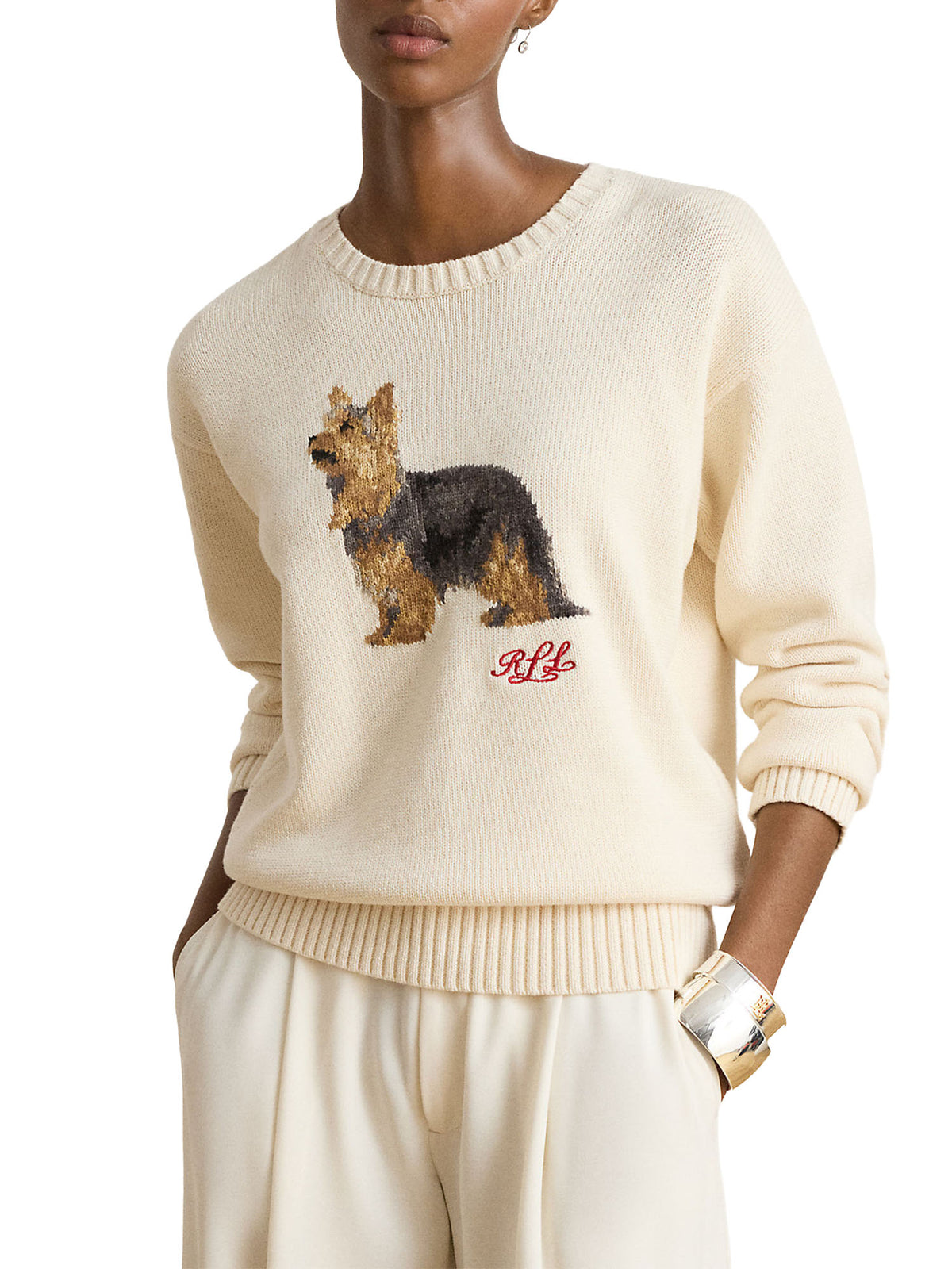 Lauren Ralph Lauren Maglia con Yorkshire Terrier ricamato Beige