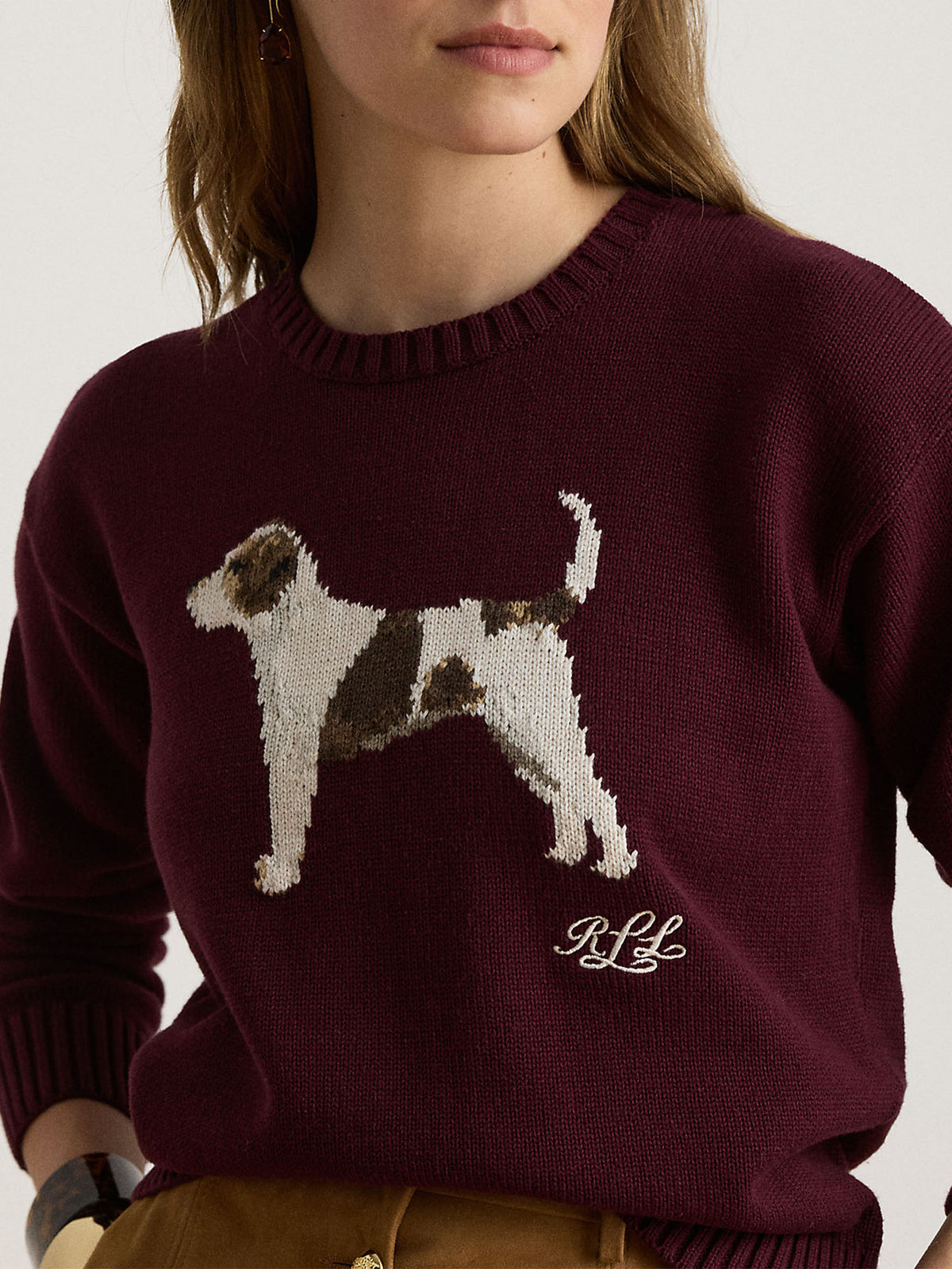 Lauren Ralph Lauren Intarsia-Knit Cotton Sweater Bordeaux