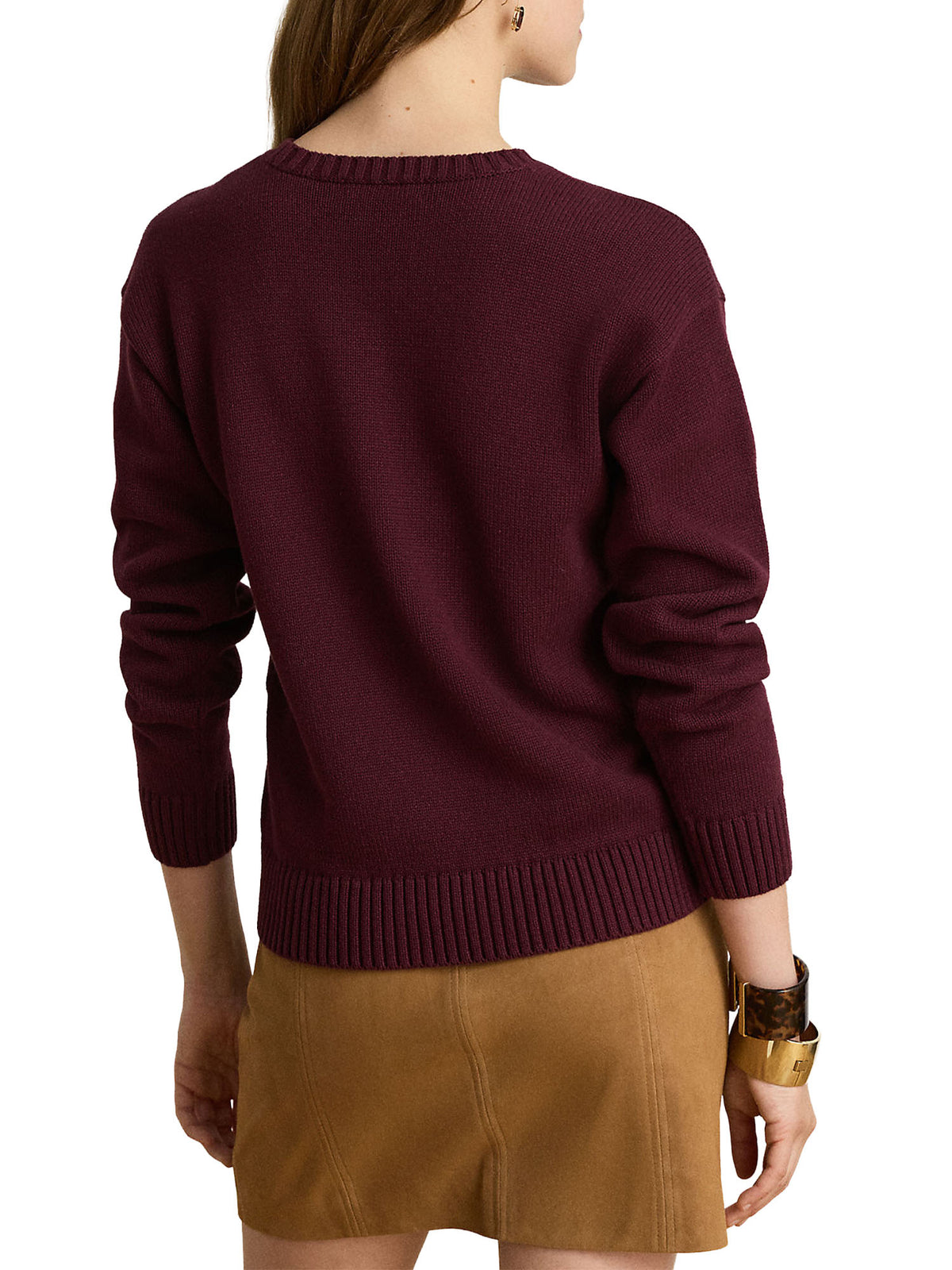 Lauren Ralph Lauren Intarsia-Knit Cotton Sweater Bordeaux
