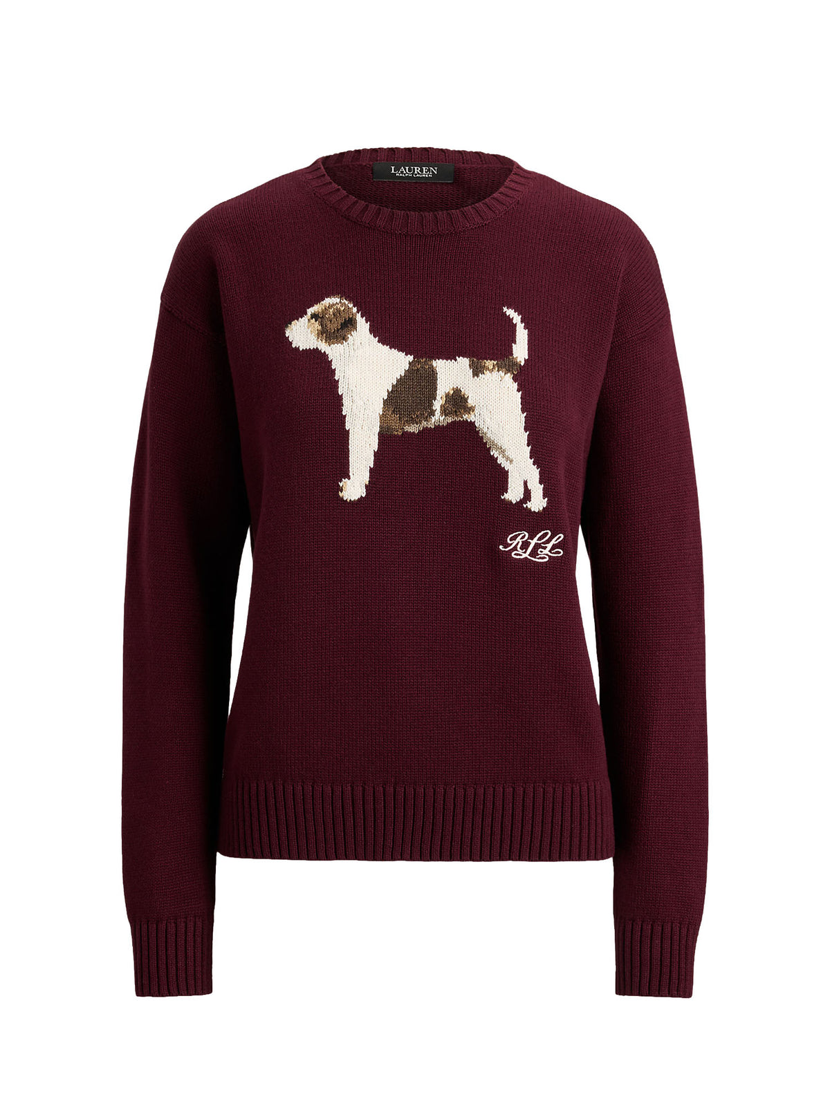 Lauren Ralph Lauren Intarsia-Knit Cotton Sweater Bordeaux