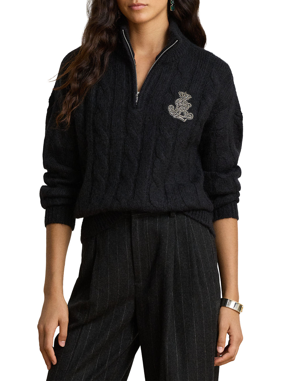Lauren Ralph Lauren Maglia a trecce con collo alto e zi Nero