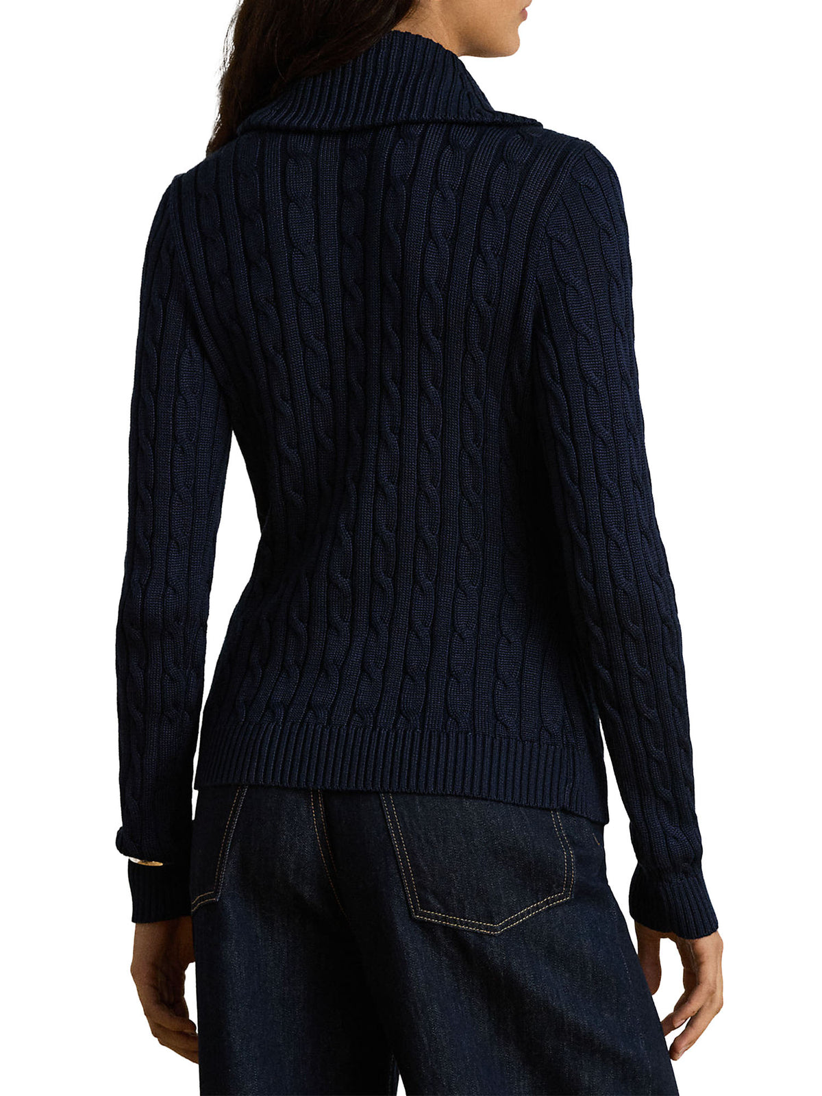 Lauren Ralph Lauren Cable Cotton-Blend Shawl-Collar Sweater Blu