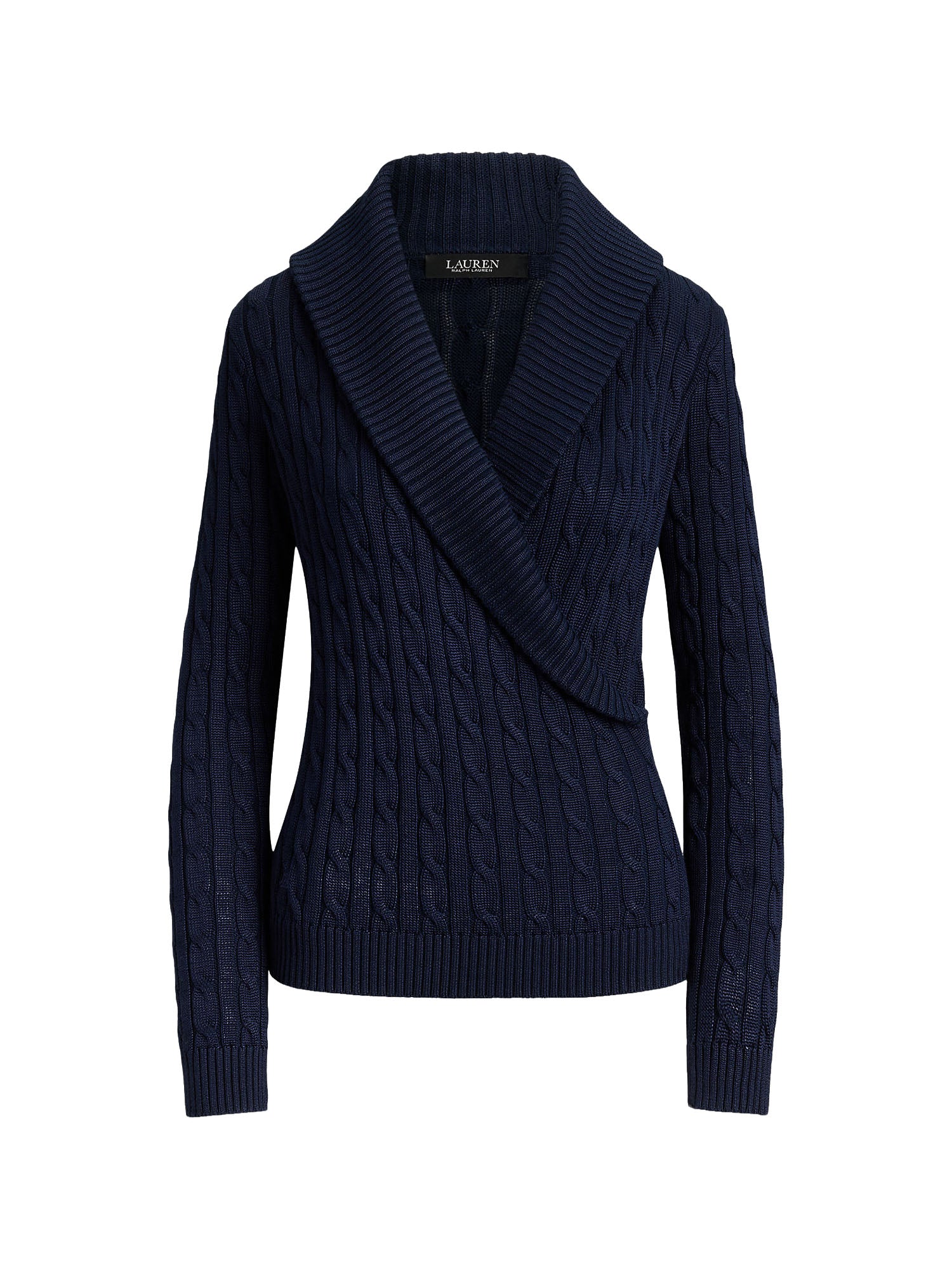 Cable Cotton-Blend Shawl-Collar Sweater