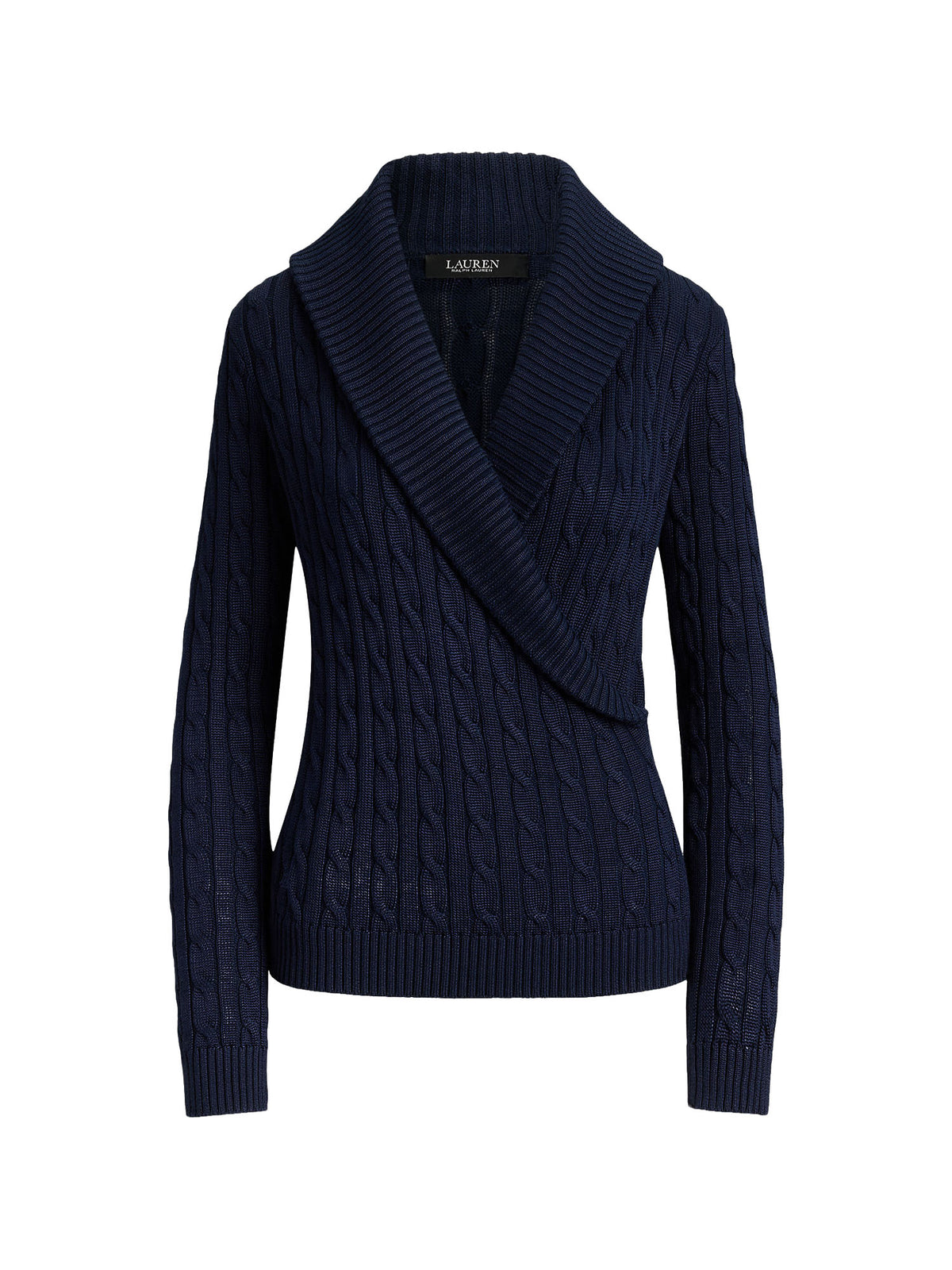 Lauren Ralph Lauren Cable Cotton-Blend Shawl-Collar Sweater Blu