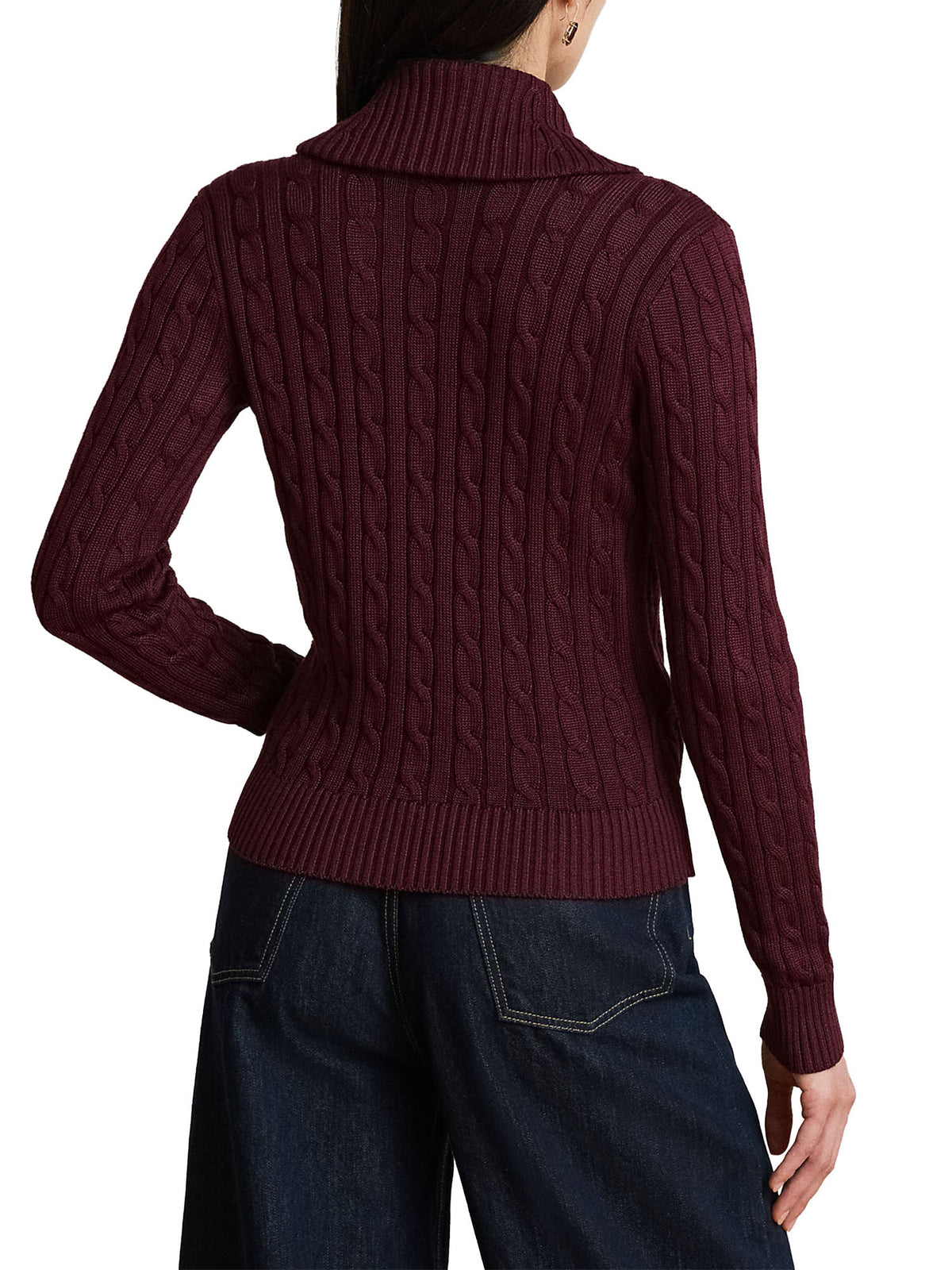 Lauren Ralph Lauren Cable Cotton-Blend Shawl-Collar Sweater Rosso