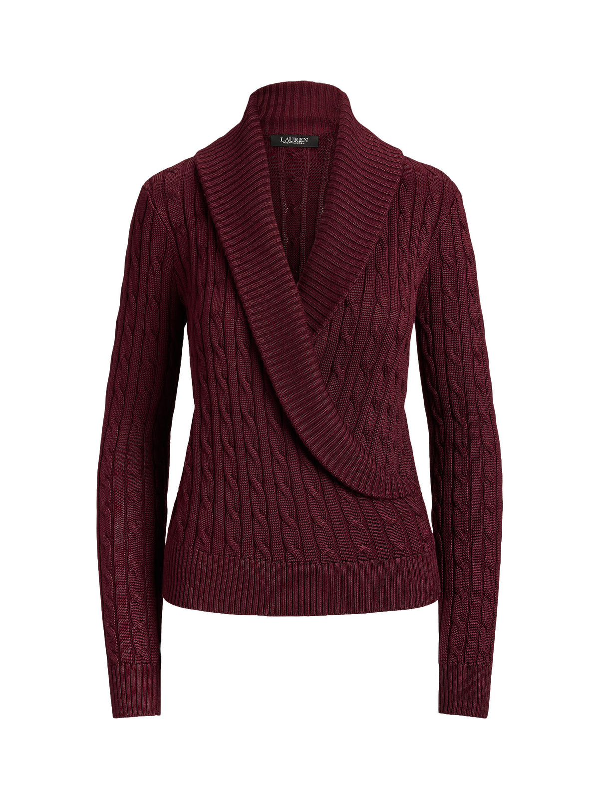 Lauren Ralph Lauren Cable Cotton-Blend Shawl-Collar Sweater Rosso