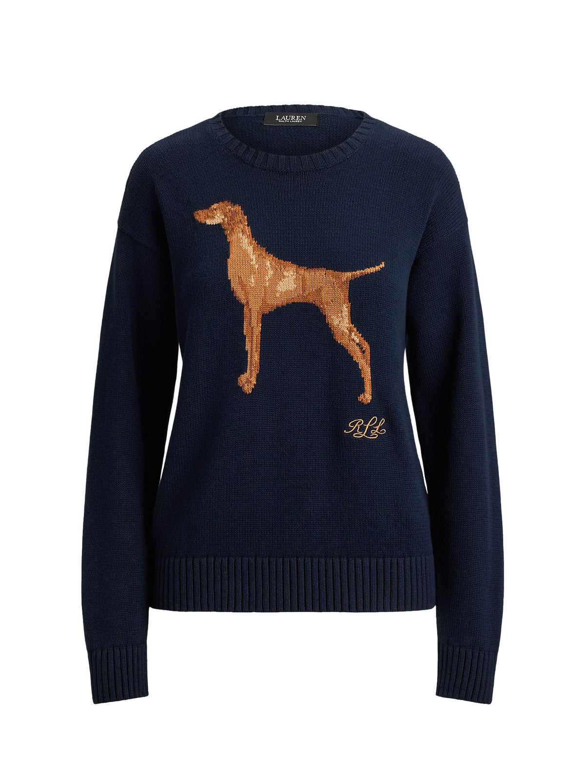 Lauren Ralph Lauren Intarsia-Knit Vizsla Cotton Sweater Blu