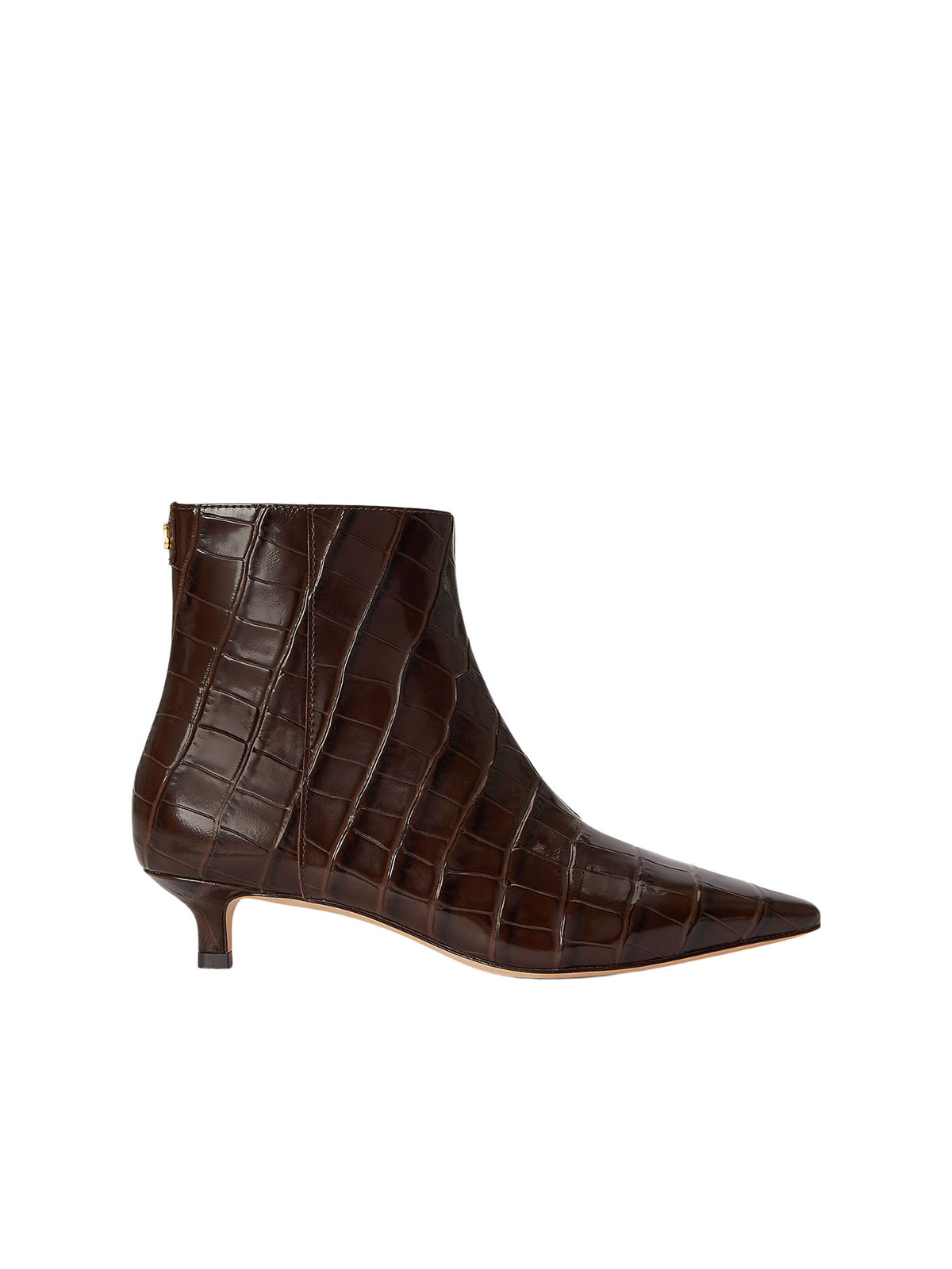 Lauren Ralph Lauren Francesca Croc Embossed Leather Bootie Marrone