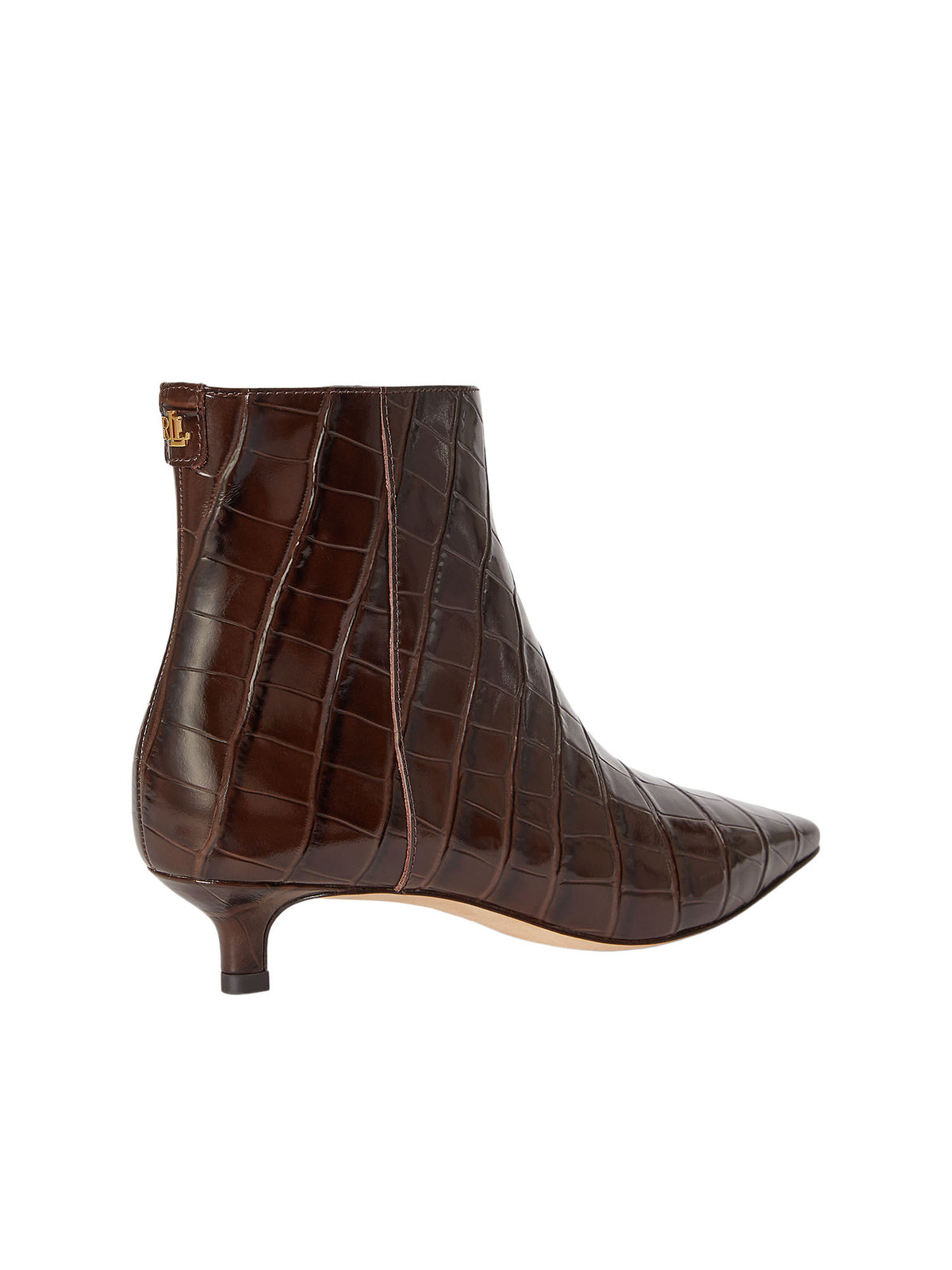 Lauren Ralph Lauren Francesca Croc Embossed Leather Bootie Marrone