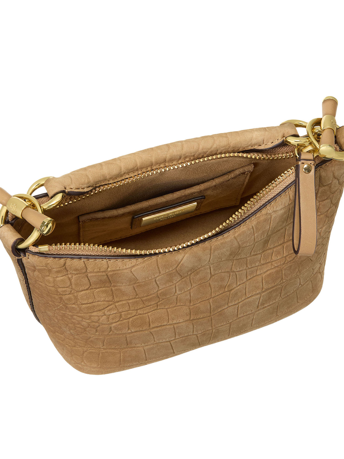 Lauren Ralph Lauren Borsa a spalla Blaike mini in pelle nabuk effetto coccodrillo Marrone