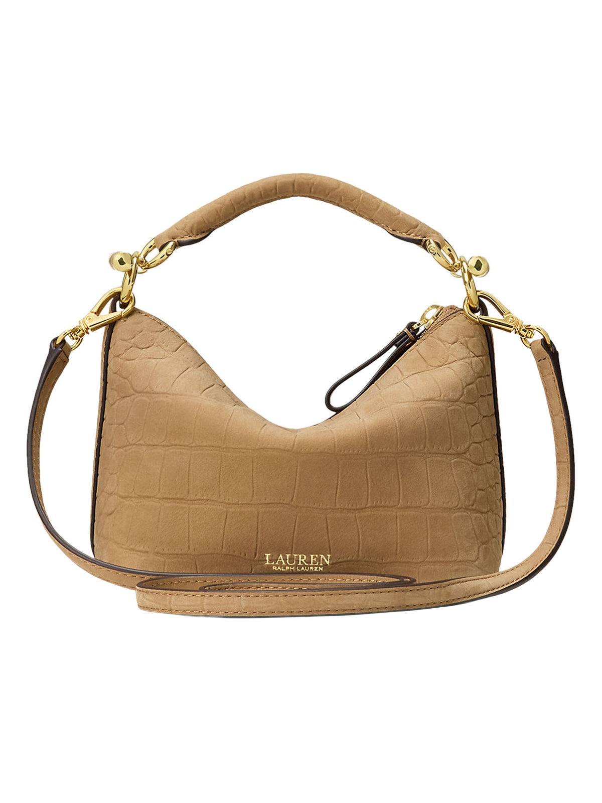 Lauren Ralph Lauren Borsa a spalla Blaike mini in pelle nabuk effetto coccodrillo Marrone