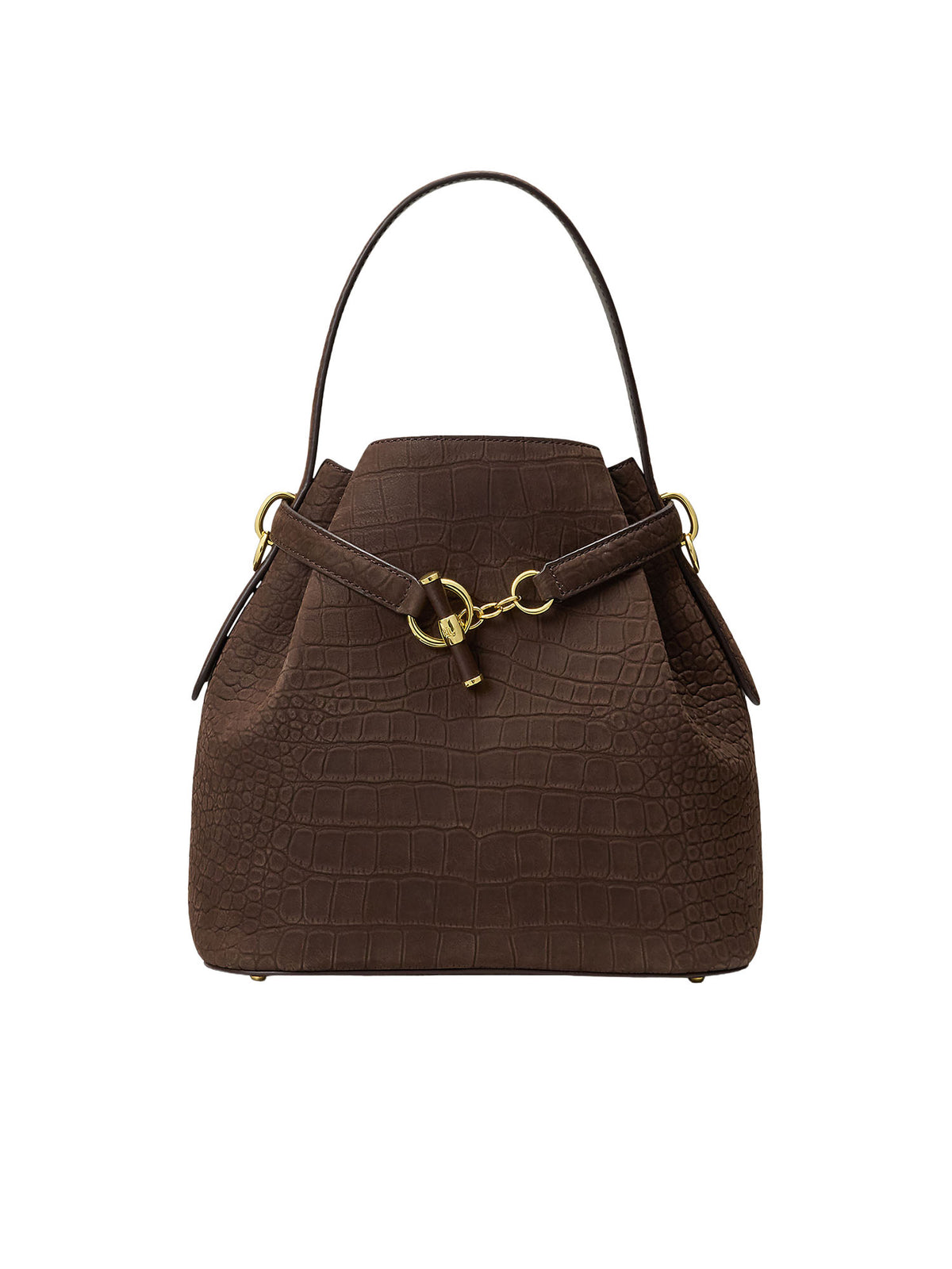 Lauren Ralph Lauren Borsa a secchiello Blaike media in pelle nabuk effetto coccodrillo Marrone